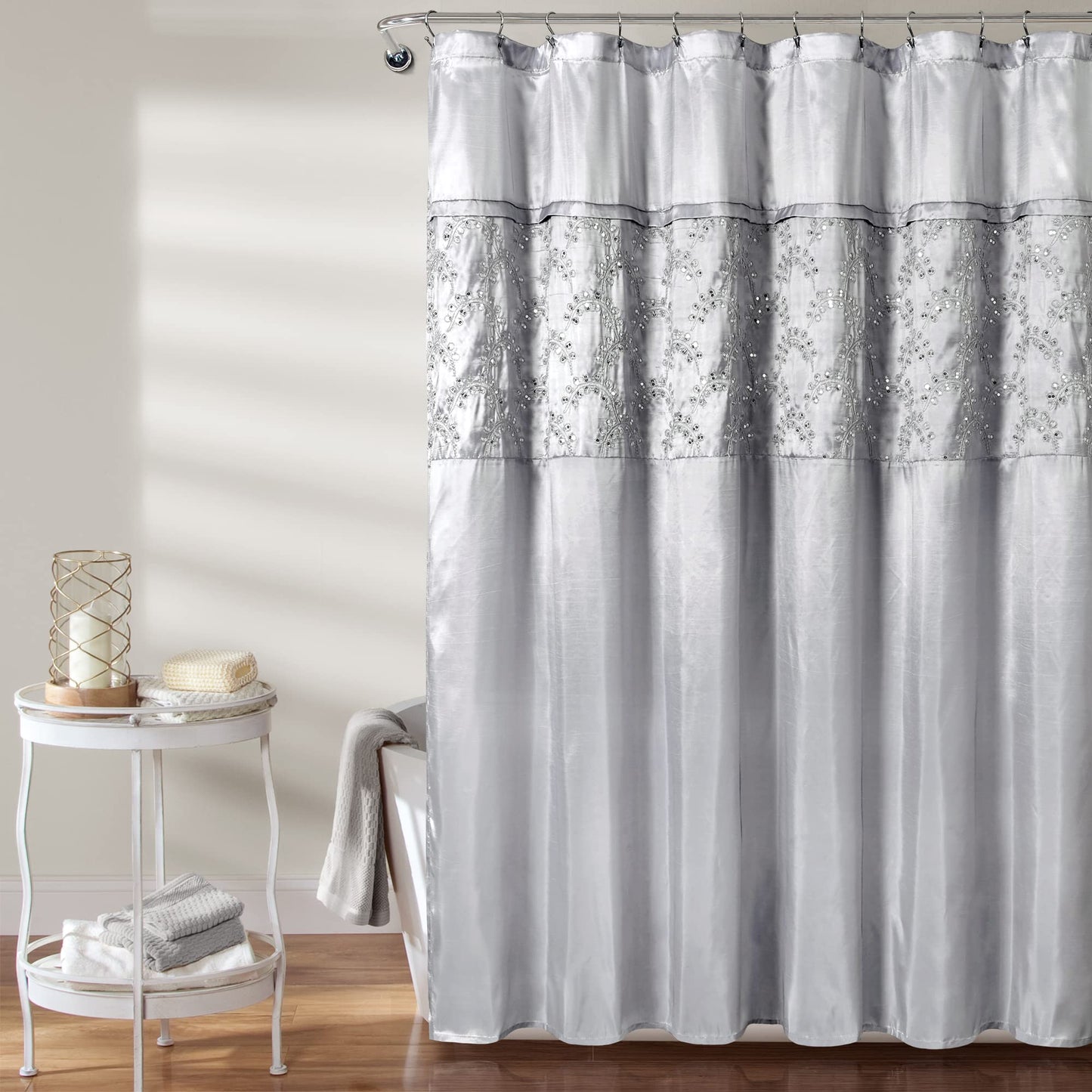 Lush Decor Maria Shower Curtain, 72" x 72", Gray & Silver