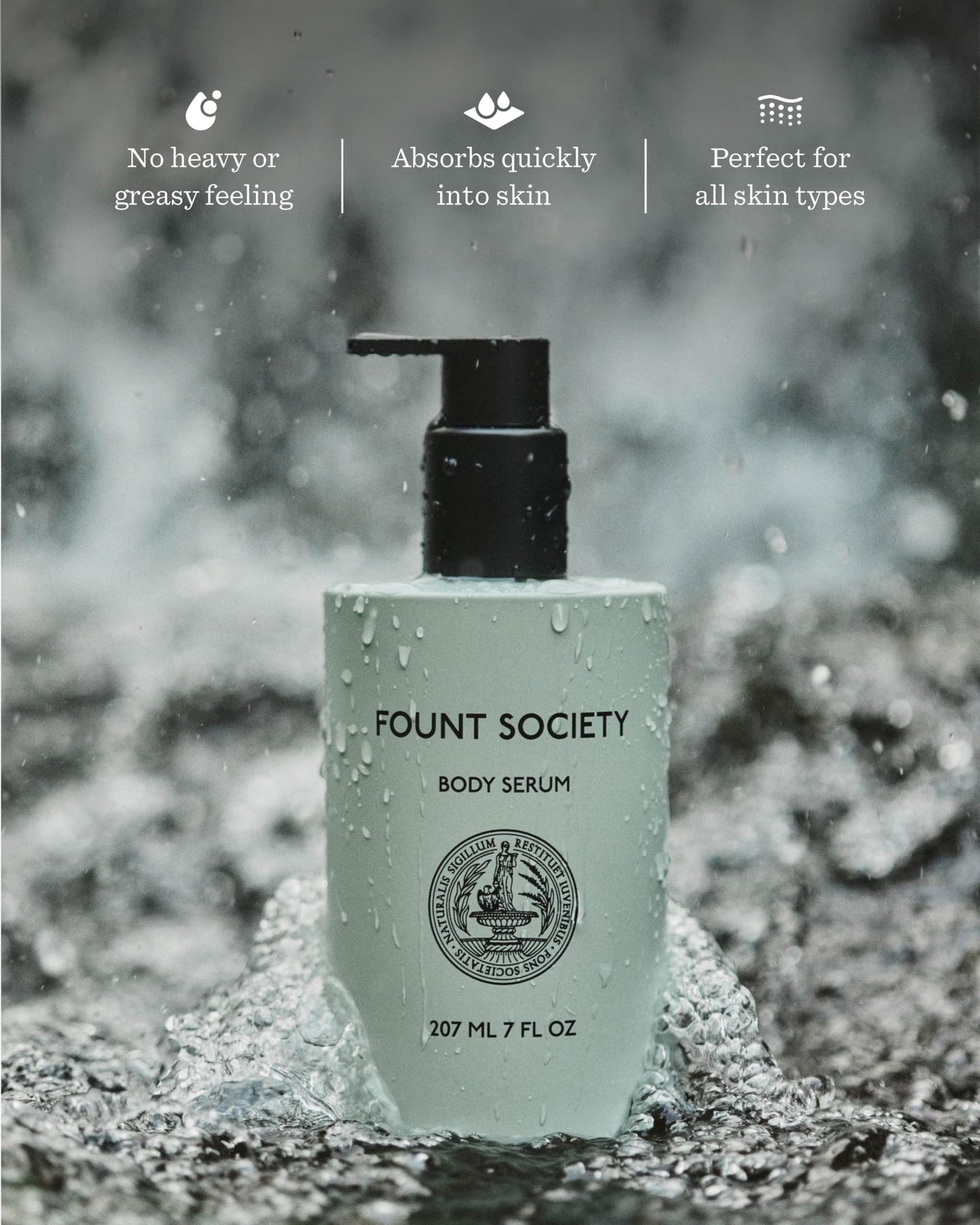 Fount Society Body Serum - 7 fl oz Hyaluronic Acid Body Serum for Moisturized Skin - Lightweight, Fast Absorbing, Non-Greasy Formula - Vegan