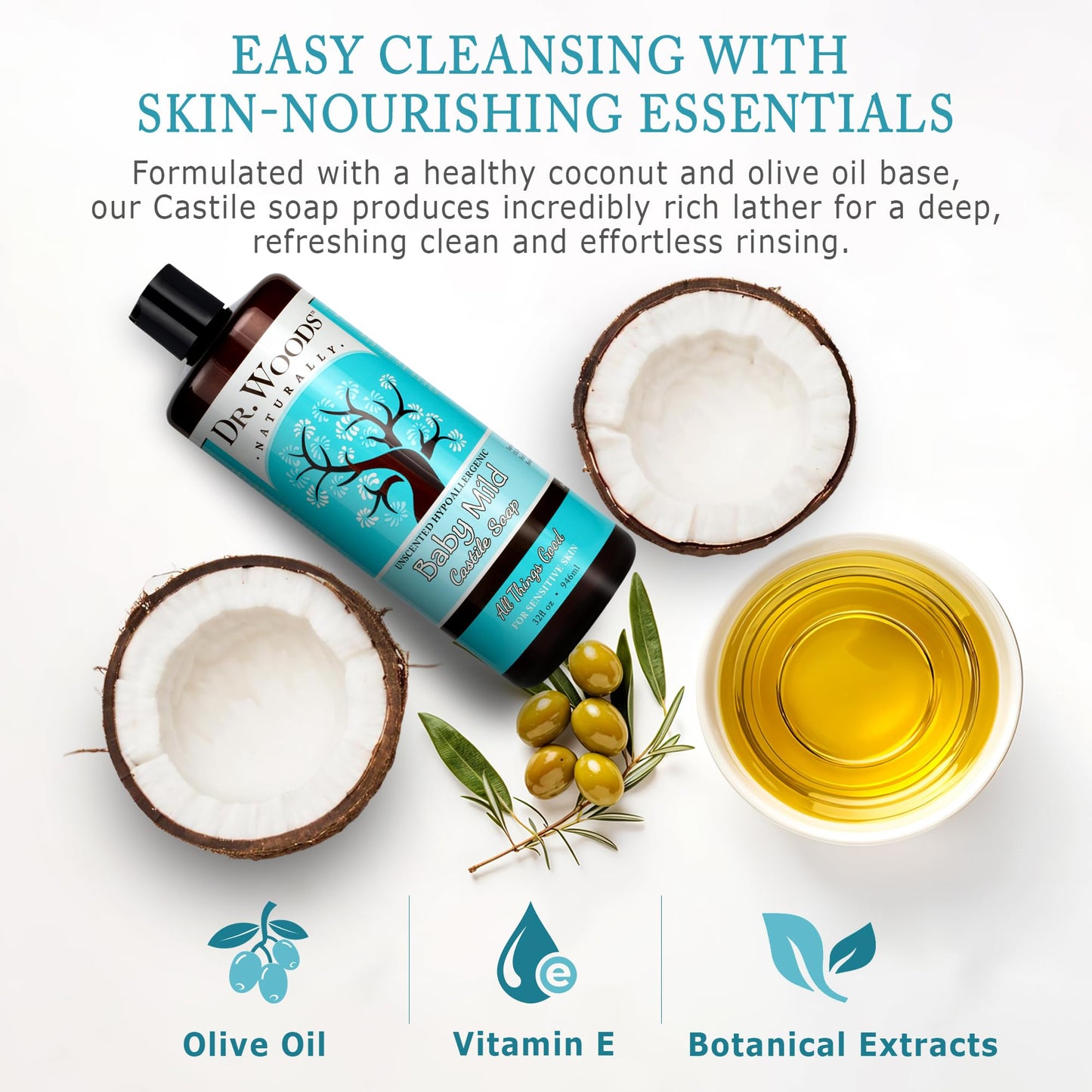 Dr. Woods Unscented Baby Mild Liquid Castile Soap - Natural Soap for Sensitive Skin, Gentle Cleanser with Hemp Oil and Vitamin E - Paraben, Sulfate