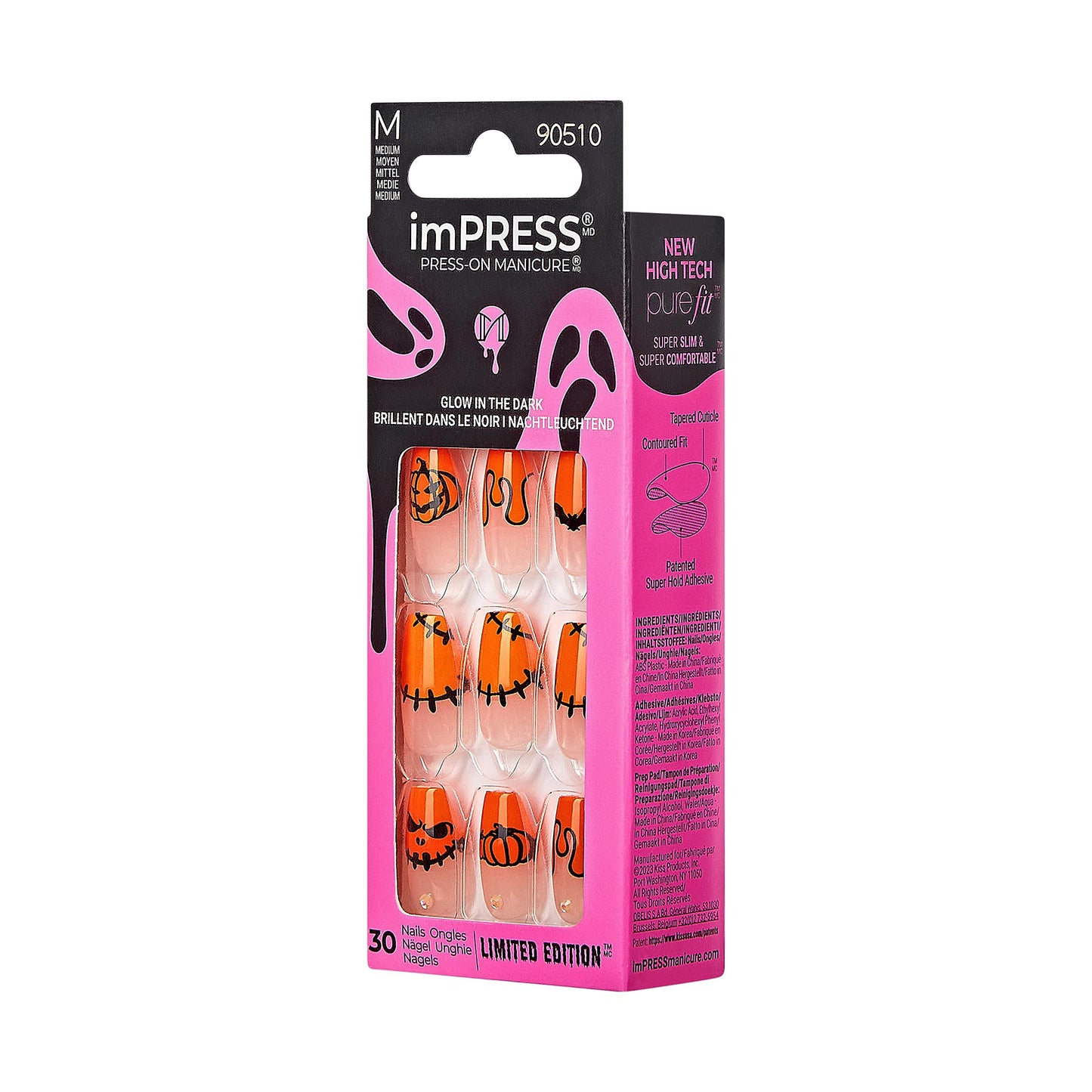 KISS imPRESS Press-On Manicure Halloween, Orange, Medium Length, Coffin Shape, PureFit Technology, Chip Proof, Smudge Proof, Waterproof, Prep Pad Beauty & Personal Care imPRESS
