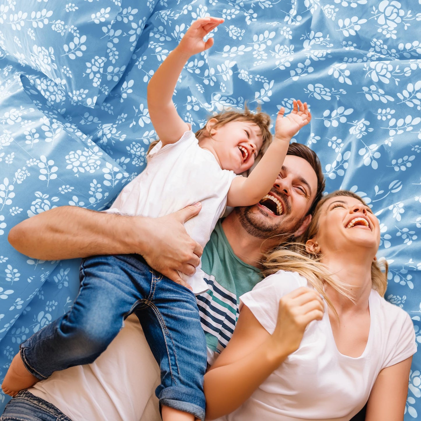 LDC Lux Decor Collection Bed Sheets Set, Full, Floral Blue, 4Pc, 1800 Count Microfiber, Deep Pocket, Wrinkle Resistant, Breathable