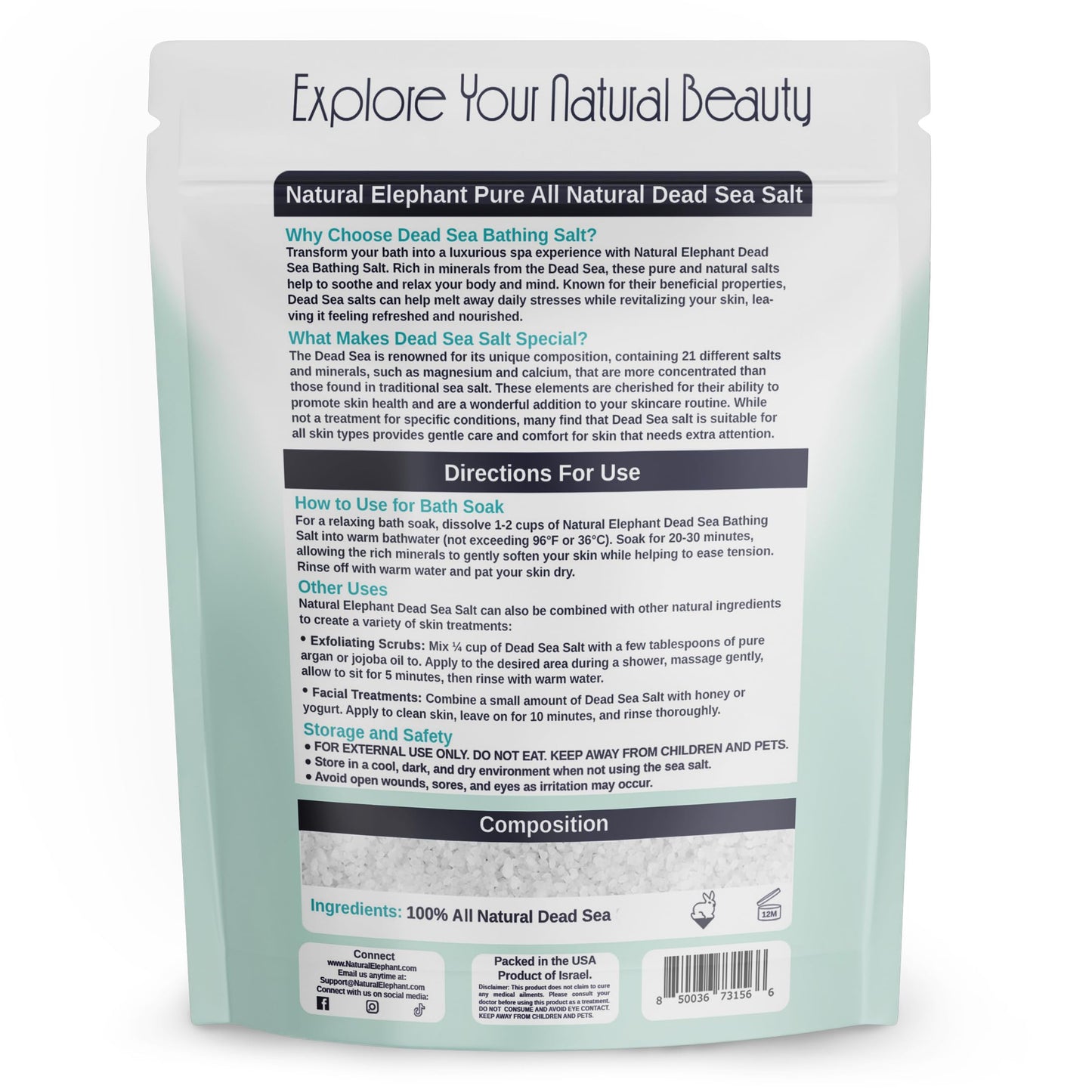 Natural Elephant Dead Sea Bath Salt - 19 Pounds Bulk Bag - 100% Natural and Pure - Coarse Grain - Ideal for Baths and Soaks Beauty and Personal Care Natural Elephant