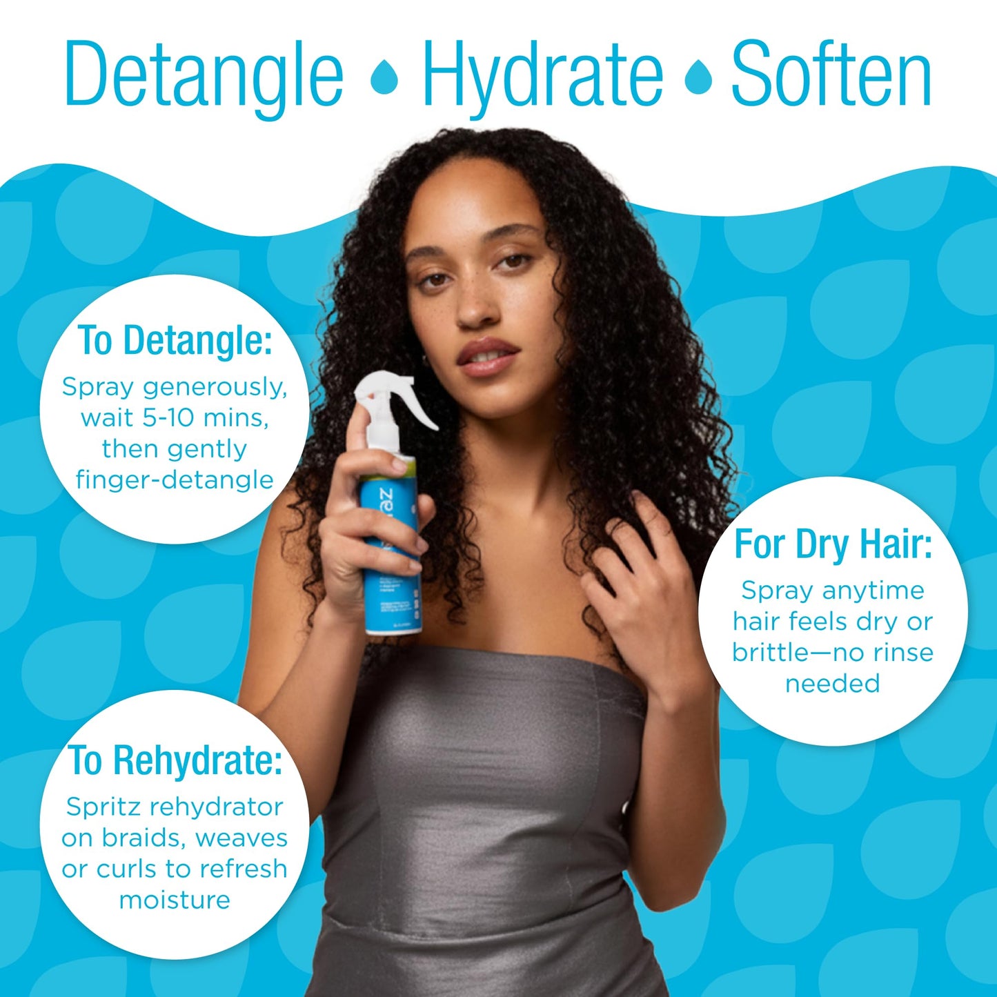 Naturaz Curly Hair Detangler Spray - Leave-In Conditioner Spray for Kids to Adults - Natural, Vegan - Softens Dry, Brittle, Damaged Curly and Coily