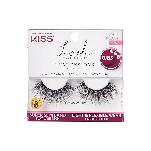 KISS Lash Couture LuXtensions Collection False Eyelashes, Flat Lash Technology, Super Slim Lash Band, Real Lash Extension Fibers, Reusable, Style