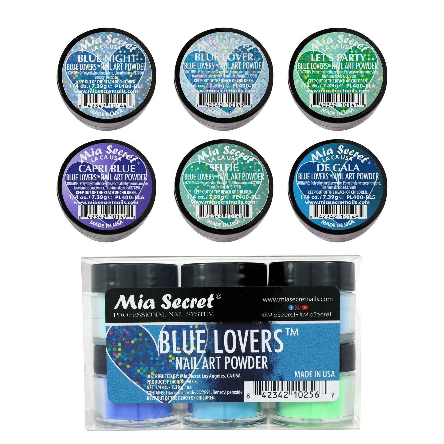 6PC Mia Secret Acrylic Nail Art Powder Collection (BLUE LOVERS) Beauty & Personal Care Mia Secret