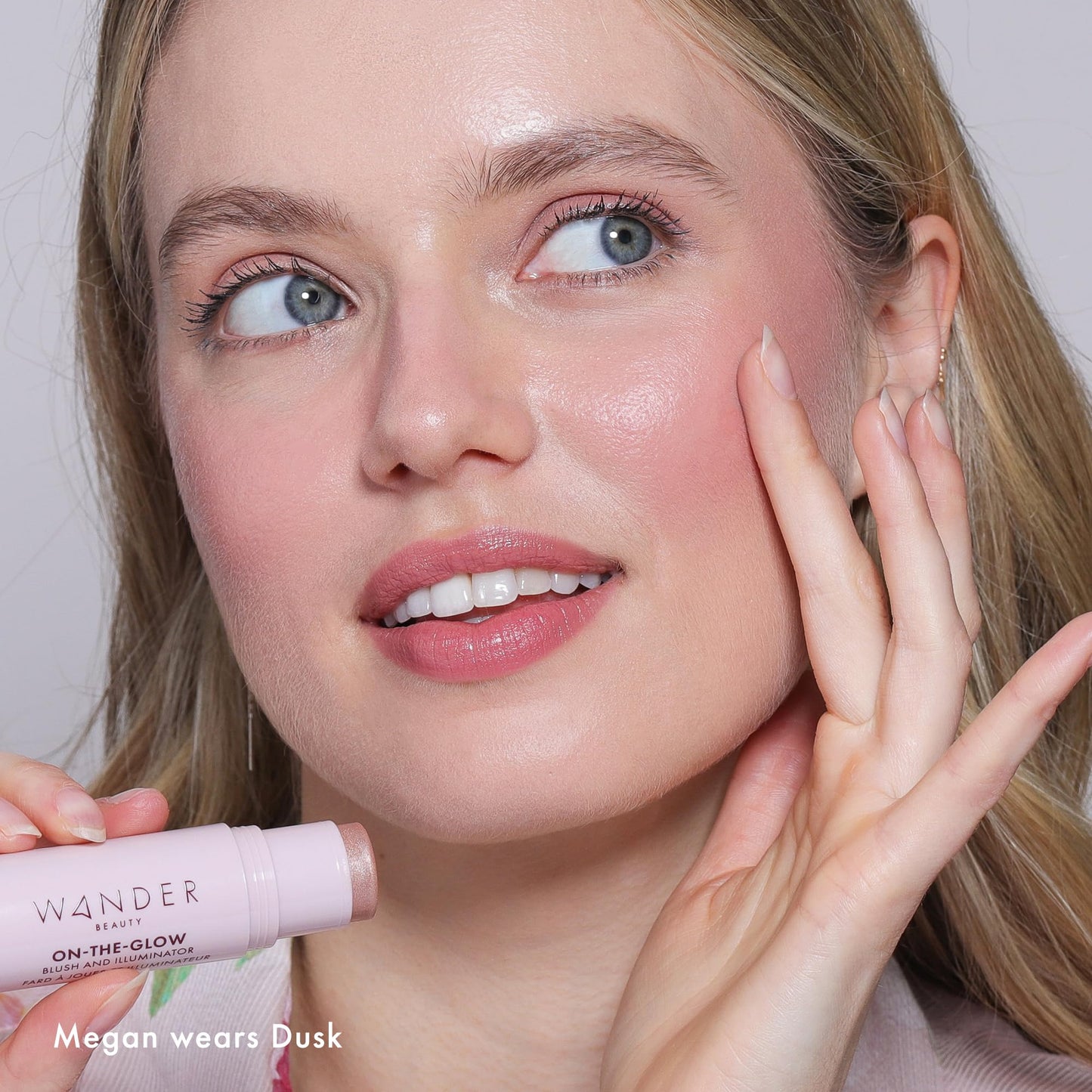 Wander Beauty On-the-Glow Blush and Illuminator - Dusk/Nude Glow - 7-in-1 Hydrating Cream Blush & Highlighting Stick - Stick Blush for Cheeks, Lip