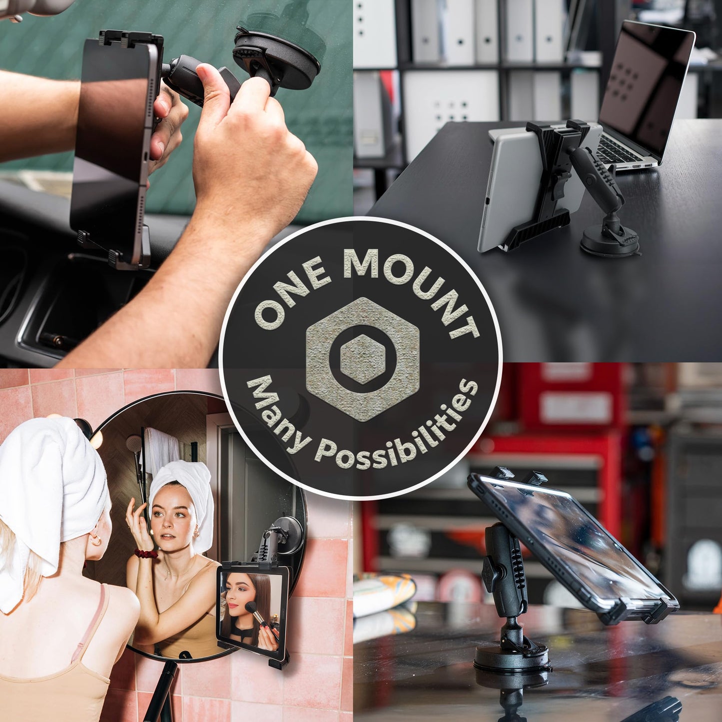 iBOLT TabDock BizMount Heavy Duty Tablet Mount with Suction Cup Base - Universal 7"-10" Holder for Trucks, Vans, SUVs, Aviation & Work Vehicles…