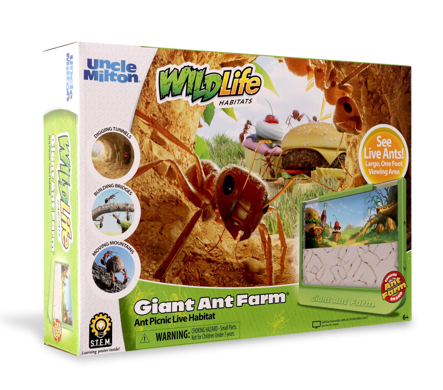 Uncle Milton Giant Ant Farm – Large Viewing Habitat to Care for Live Ants, Nature Learning & Science DIY Toy Kit, Educational Gift for Boys & Girls