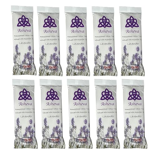 Asheva 8" x 9" Individually Wrapped Oshibori Disposable Towels - Luxurious Moist Cotton Hot/Cold Refreshment Towel - Lavender, Lemon, or Tea Tree