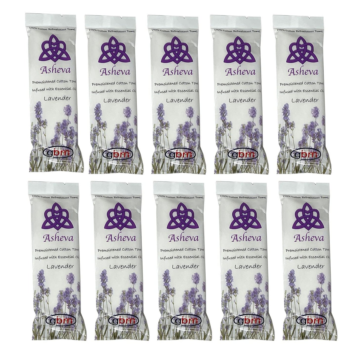 Asheva 8" x 9" Individually Wrapped Oshibori Disposable Towels - Luxurious Moist Cotton Hot/Cold Refreshment Towel - Lavender, Lemon, or Tea Tree