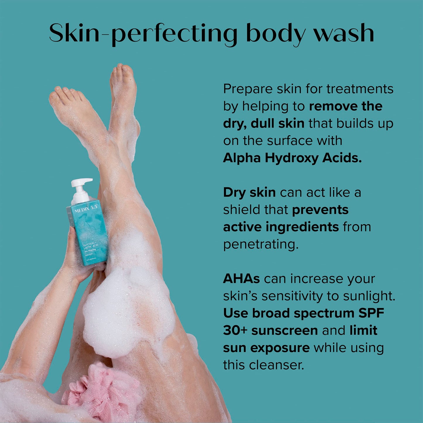 Medix 5.5 20% Glycolic Acid Booster + Exfoliating Body Wash Cleanser Skin Care 2 Piece Set | AHA Exfoliant Cleanser+ Body Serum