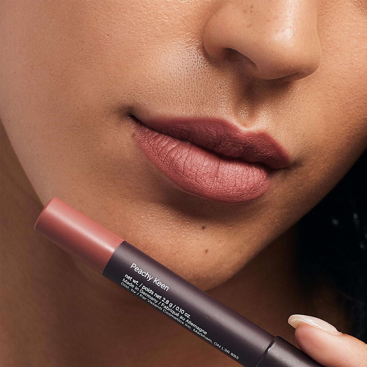 VASANTI Matte Crush Lipstick Pencil - Peachy Keen Natural Peach - Soft, Velvety Matte Finish, Waterproof, Smooth Application - Natural, Vegan