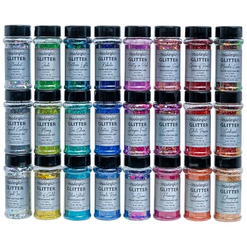 Makerflo Holographic Chunky Mix Glitter Variety Set. Iridescent Glitter for Resin Arts and Crafts, DIY Tumblers, Body Nail, Glitter for Any Crafts