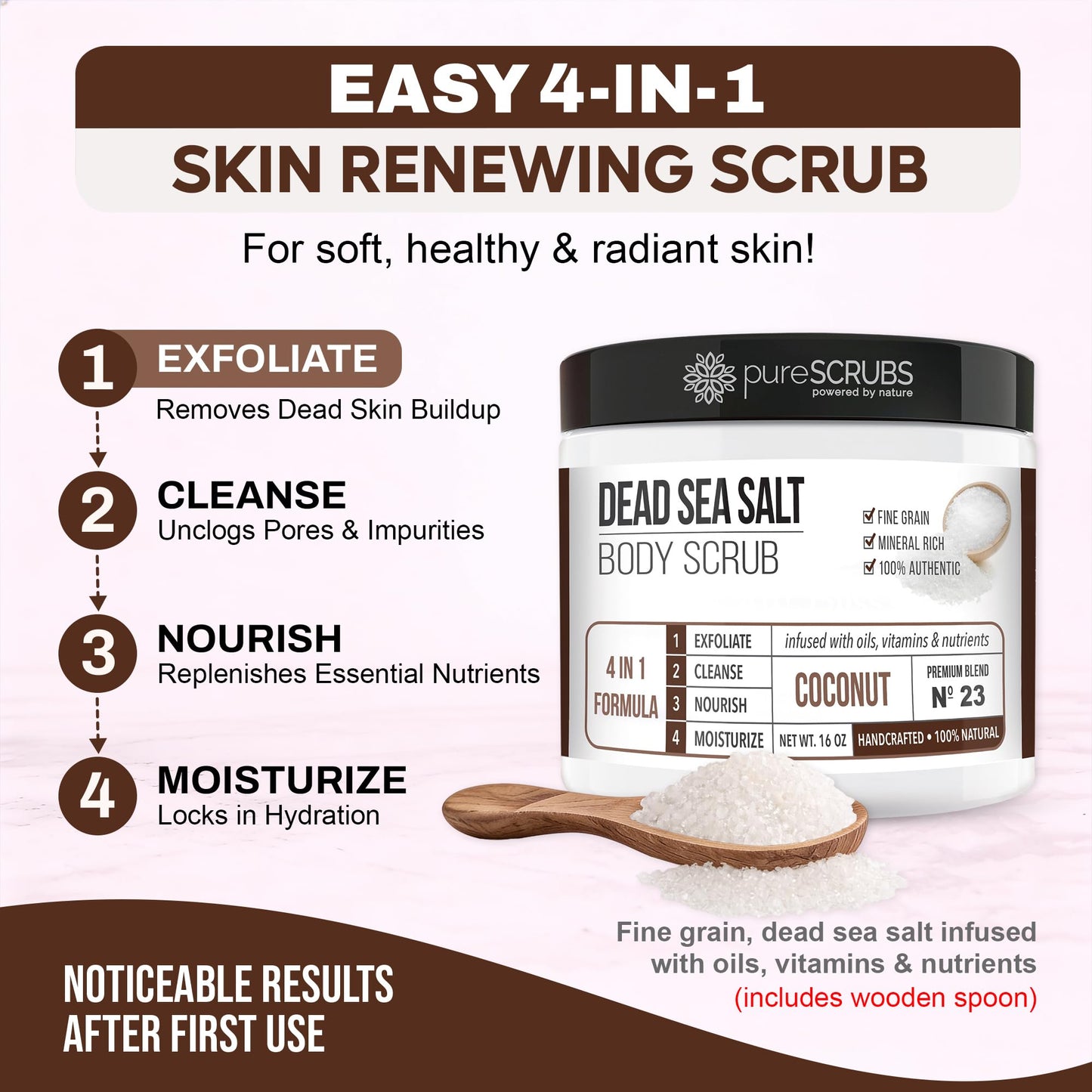 pureSCRUBS Premium Coconut Body Scrub Set, Exfoliating Dead Sea Salt Scrub Beauty and Personal Care pureSCRUBS
