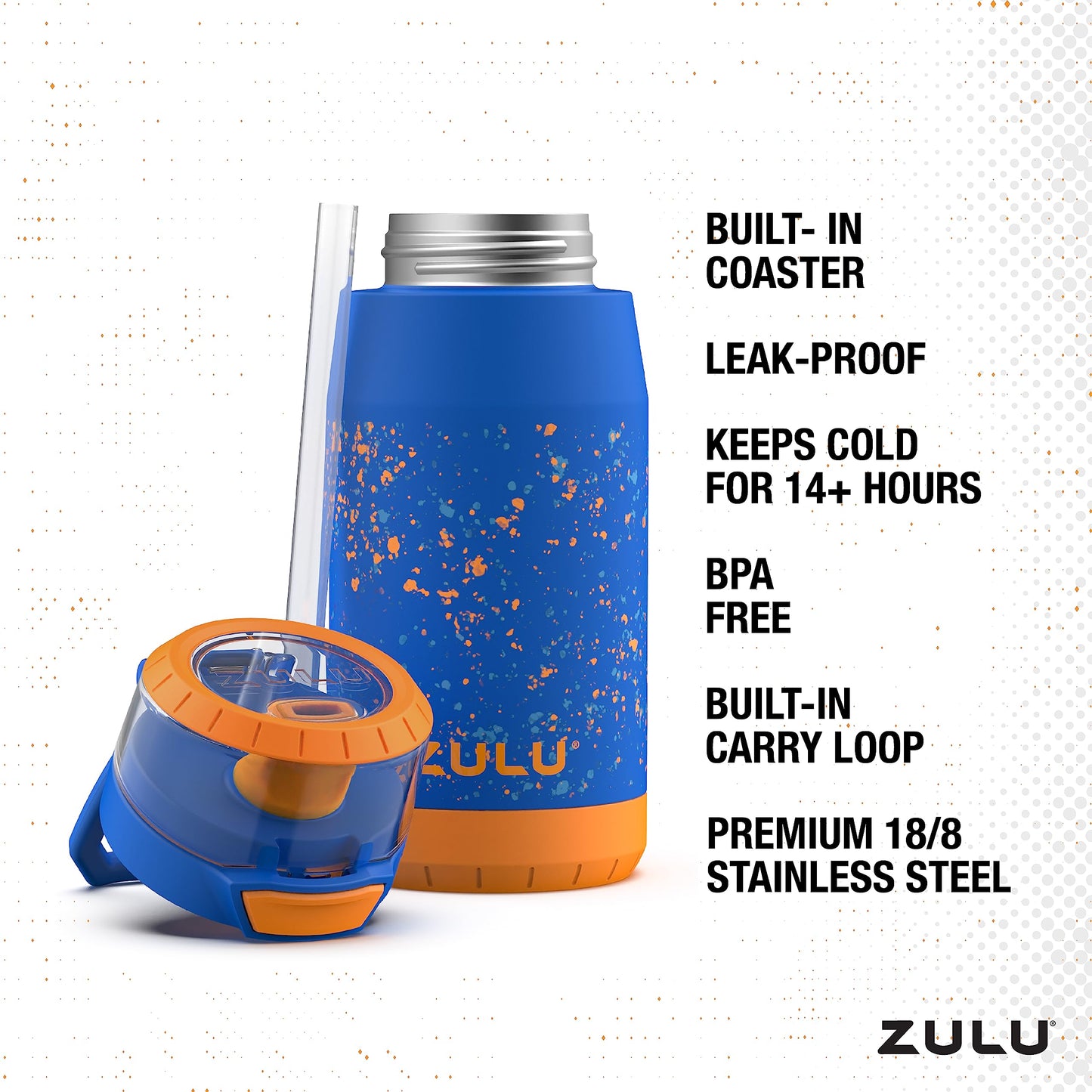ZULU Kids Flex 12oz Stainless Steel Insulated Water Bottle, Toddler Cup with Silicone Spout, Leak-Proof Locking Flip Lid and Carry Loop for School…
