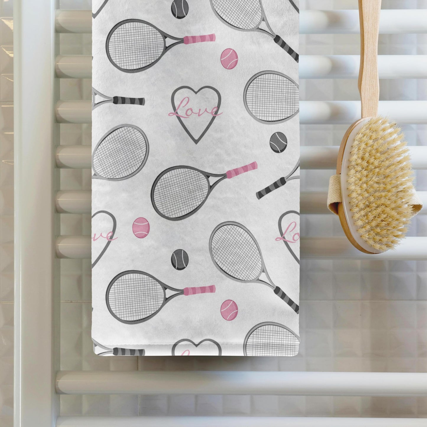 3D Rose TWL_201737_1 Tennis Love Pattern Grey and Pink, 15" x 22"