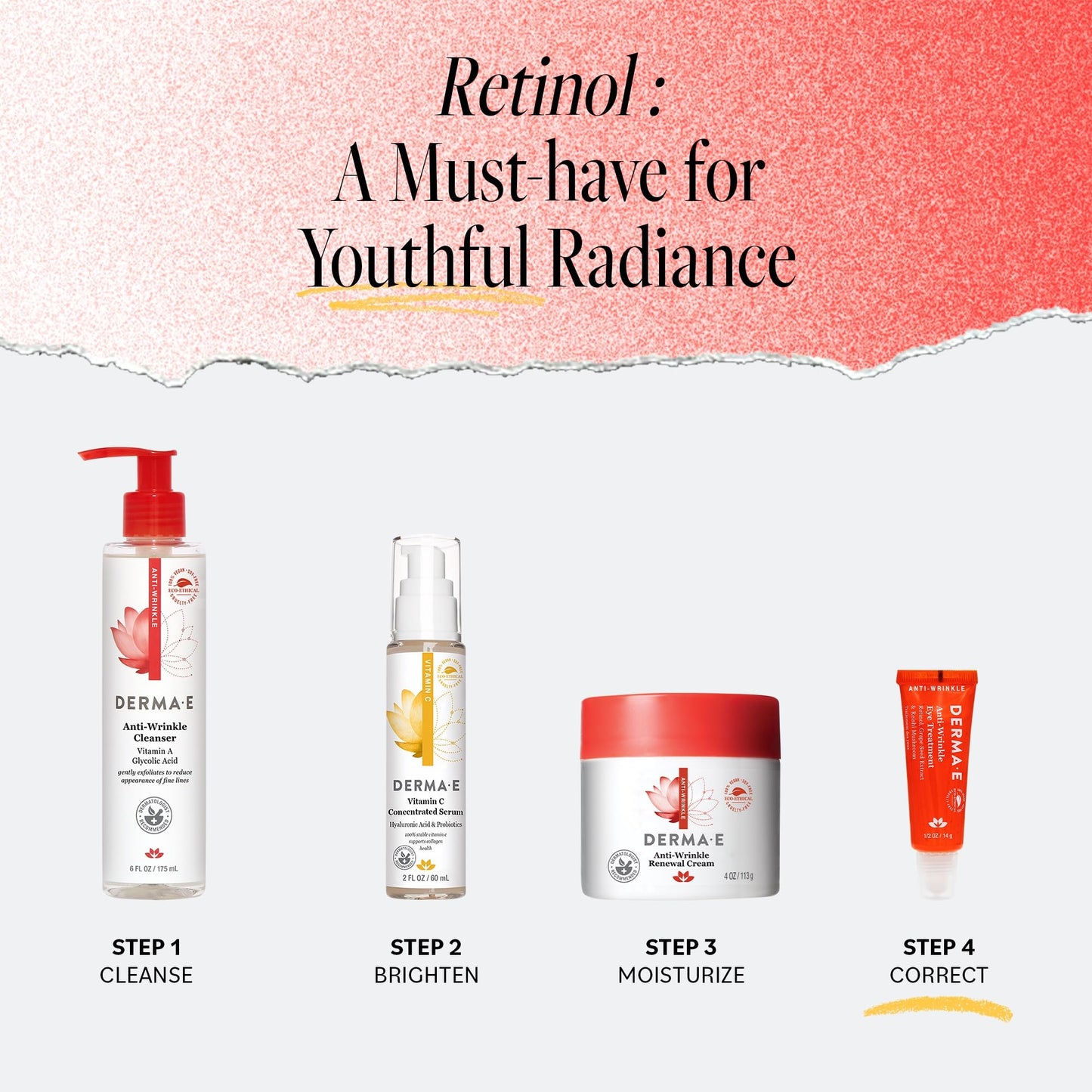 Derma E Anti-Wrinkle Eye Treatment - Anti-Aging Cream with Retinol, Grape Seed Extract and Reishi Mushroom - Hydrating Serum for Under Eye