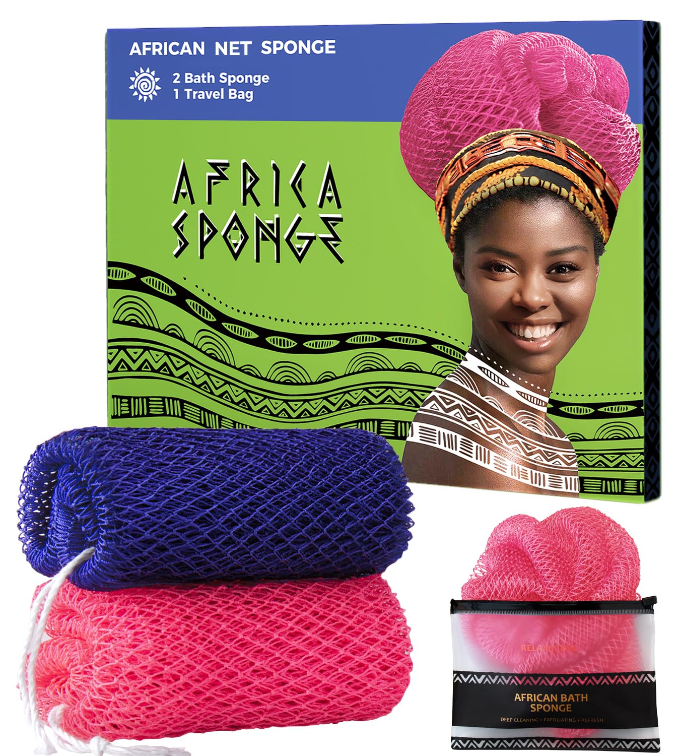 Loofah Sponge African Net Authentic - 2 Pieces Real African Exfoliating Sponge with Knots - African Net Wash Cloths for Body Scrubber Exfoliator Beauty and Personal Care RelaxScene