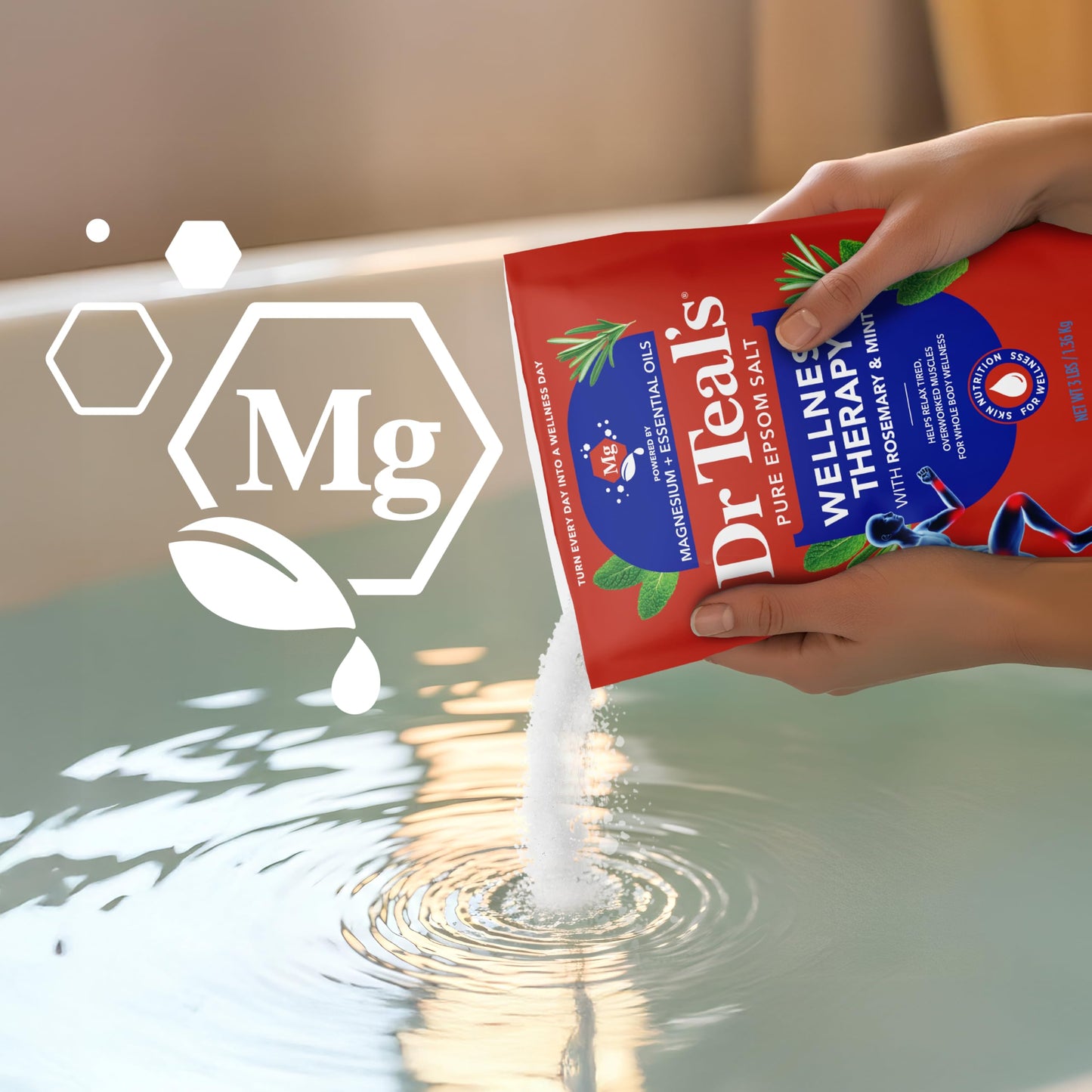 Dr Teal's Epsom Salt Magnesium Soak, Wellness Therapy with Rosemary & Mint, 3 lbs Beauty and Personal Care Dr Teal's