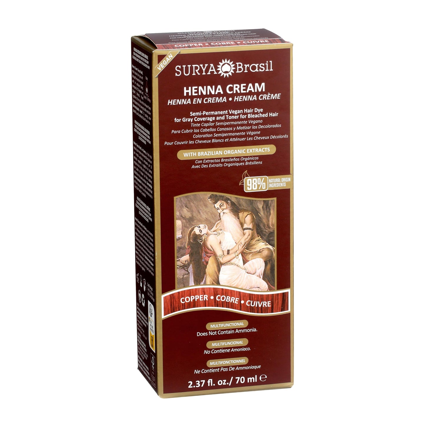 Surya Brasil Henna Cream Hair Color Treatment, Copper, 2.37 oz / 70 ml