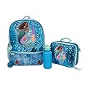 Disney The Little Mermaid Movie 4 Piece Backpack Set, Flip Sequin School Bag for Girls with Front Zip Pocket, Green