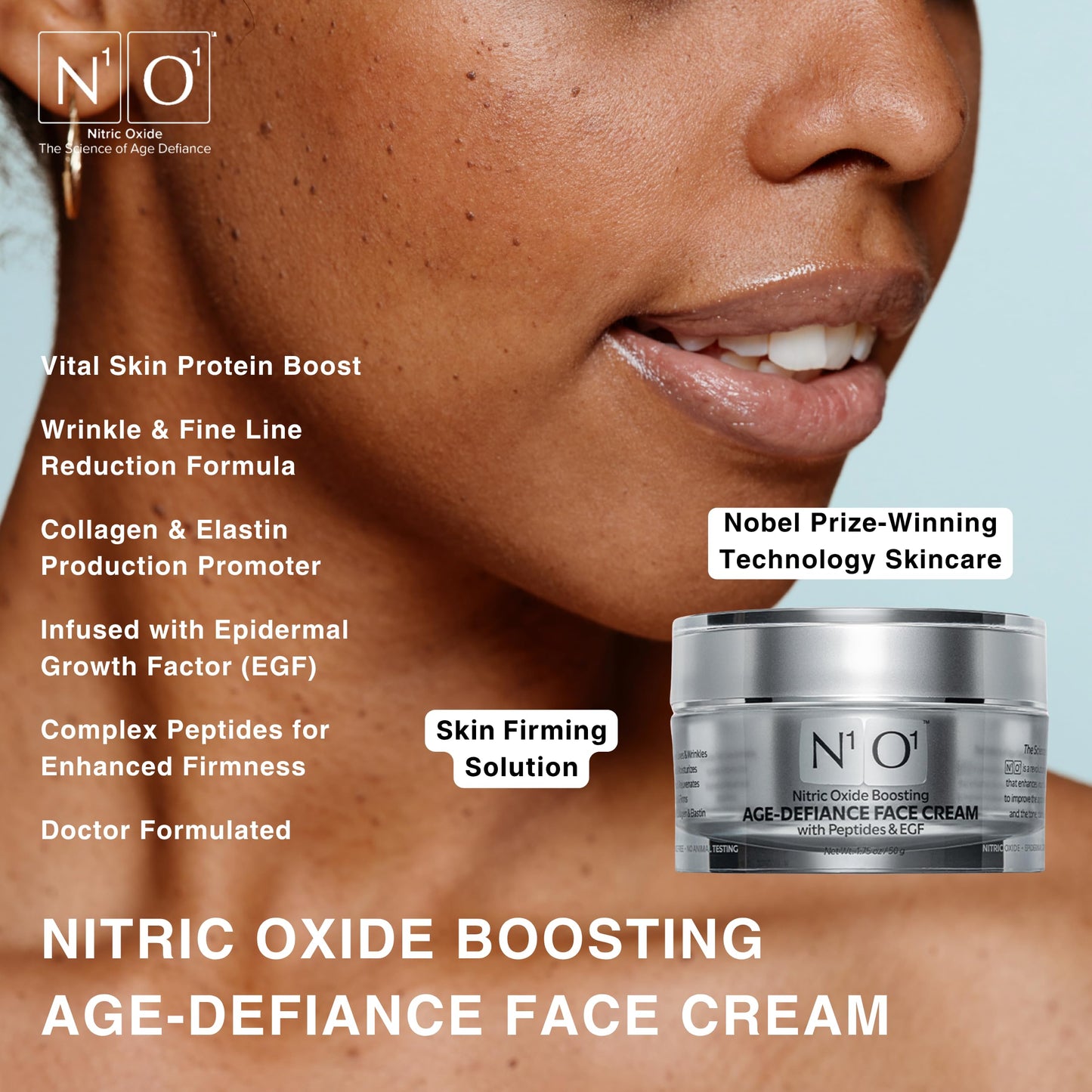 N1O1 Moisturizer Face Cream - Day & Night Face Moisturizer with Nitric Oxide, Peptide Complex, Epidermal Growth Factor - Tightening & Firming Skin
