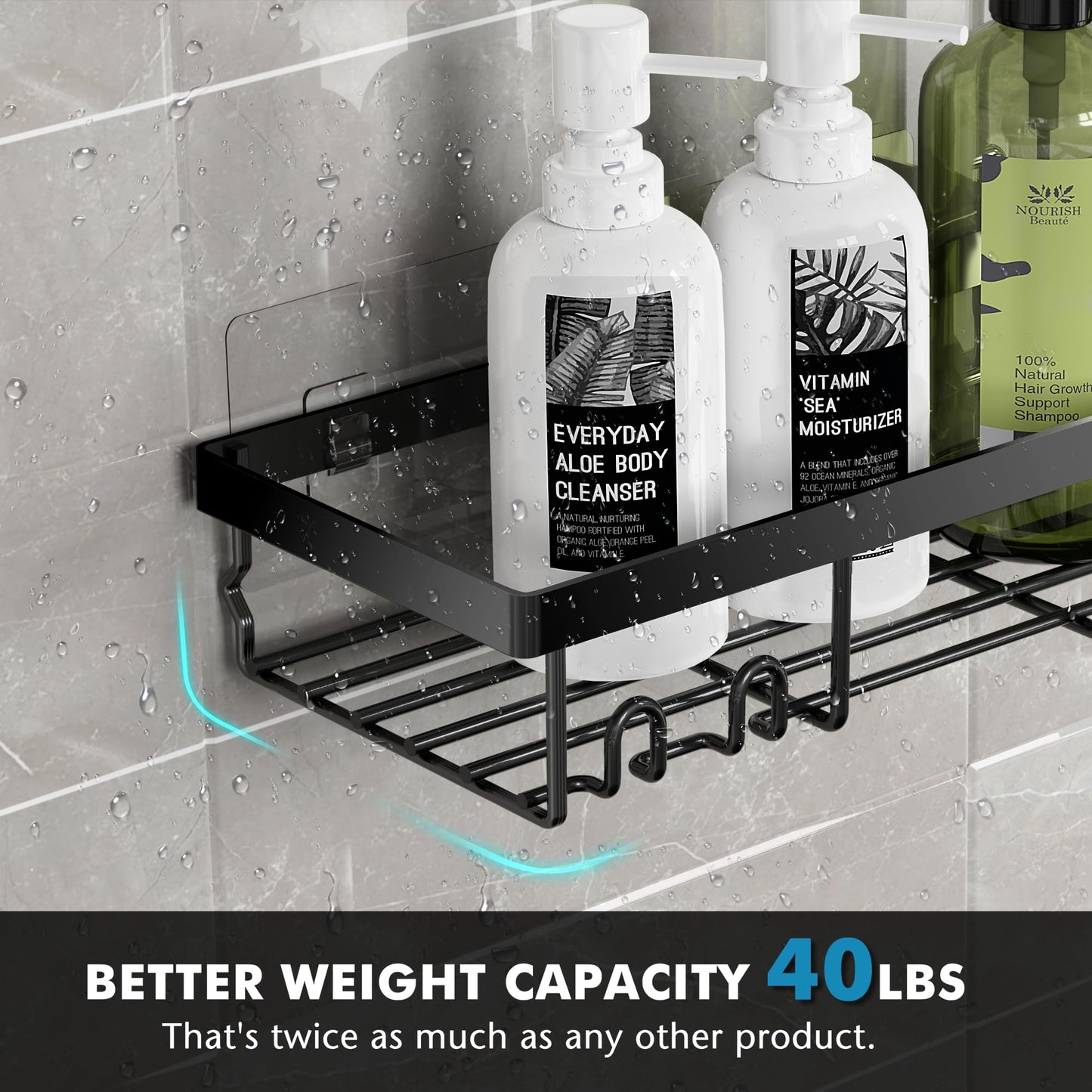 Moforoco Shower Caddy Shelf – Self-Adhesive Black Bathroom Organizer Rack for Wall, RV, Apartment, Home Storage Essentials