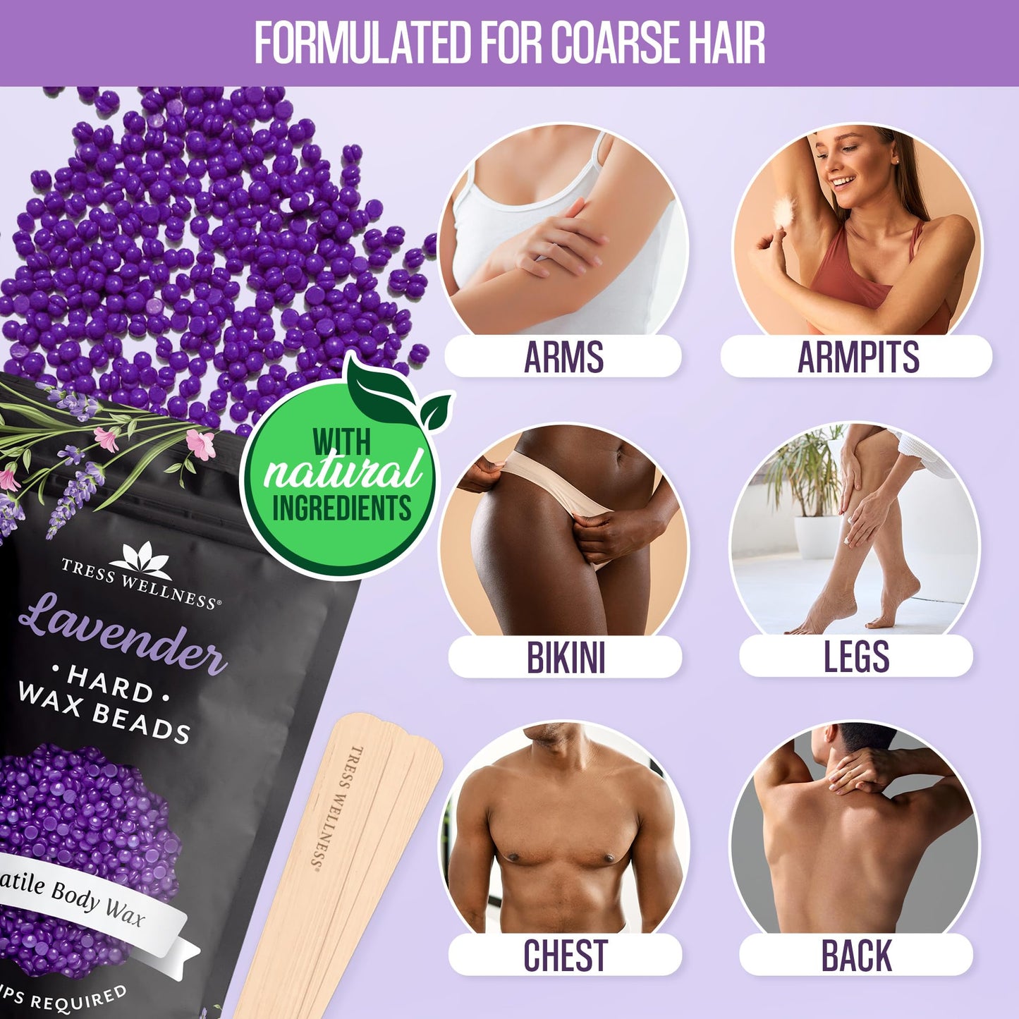 Tress Wellness Wax Beads - Safe for Skin - Dermatologically Tested - At-Home Kit for Bikini, Brazilian & Full Body - Lavender 2.4 lb Beauty and Personal Care Tress Wellness