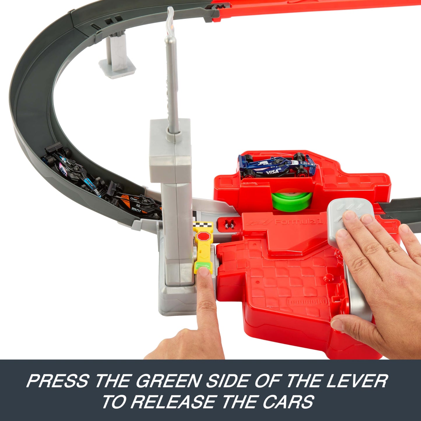 Hot Wheels Toy Car Track Set, 3 Formula 1 Die-Cast Vehicles in 1:64 Scale: McLaren F1 Team, Alpine & VCARB, Sprint Race Circuit (Teams May Vary)