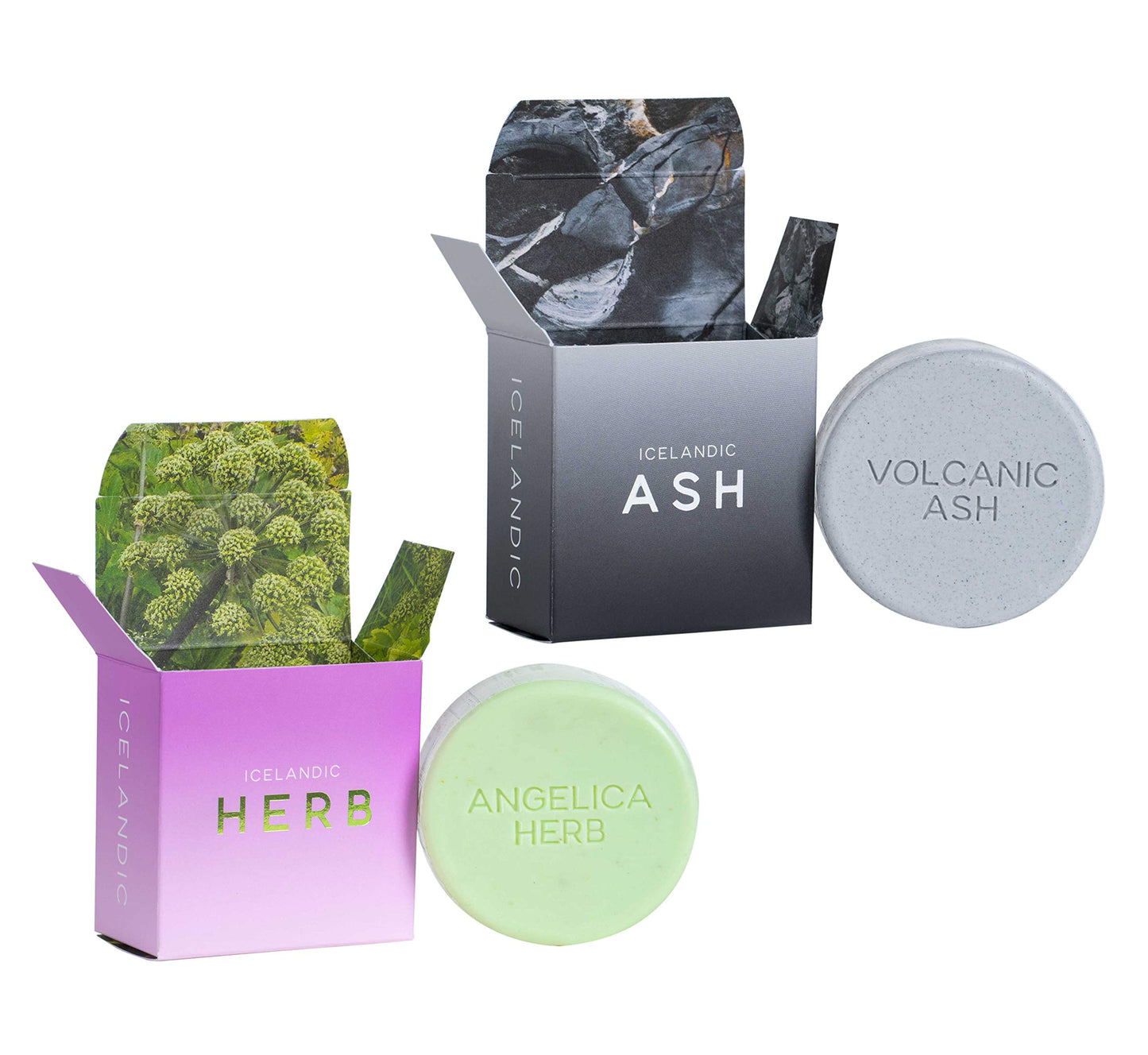 Exfoliating Bars of Soap From Natural Ingredients, Assorted Scents - Icelandic Volcanic Ash and Angelica Herb, Set of 2, 4.3 Ounce Each