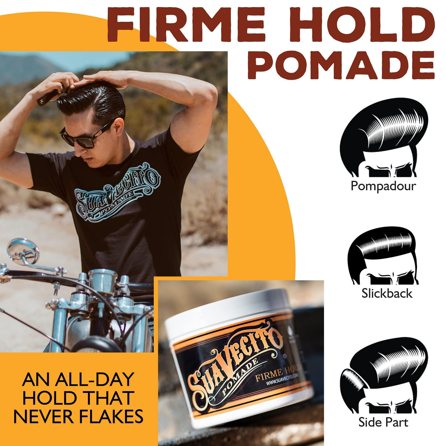 Suavecito Pomade Firme (Strong) Hold 5 oz, 1 Pack - Strong Hold Hair Pomade For Men - Medium Shine Water Based Flake Free Hair Gel - Easy To Wash Out