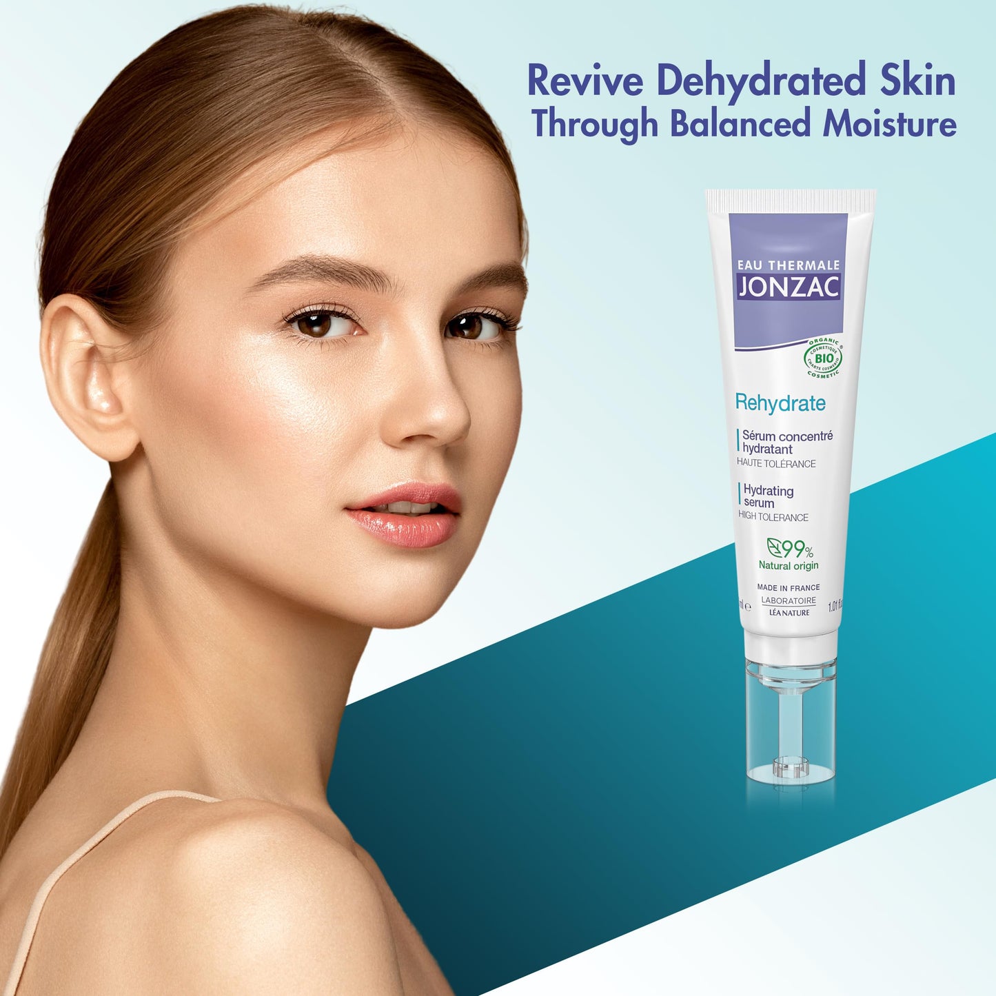 Eau Thermale Jonzac Rehydrate Organic Pure Hyaluronic Acid Hydrating Serum for Face - 24H Hydration - Plump and Repair Dehydrated Skin - Safe