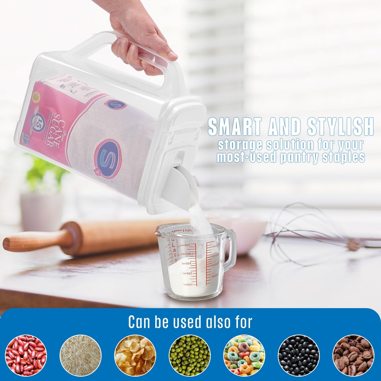 Buddeez Kitchen Pantry Container - Easy Grip Handle for Mess Free Use - Flour and Sugar Storage Made Simple - 4 Quart White Lid