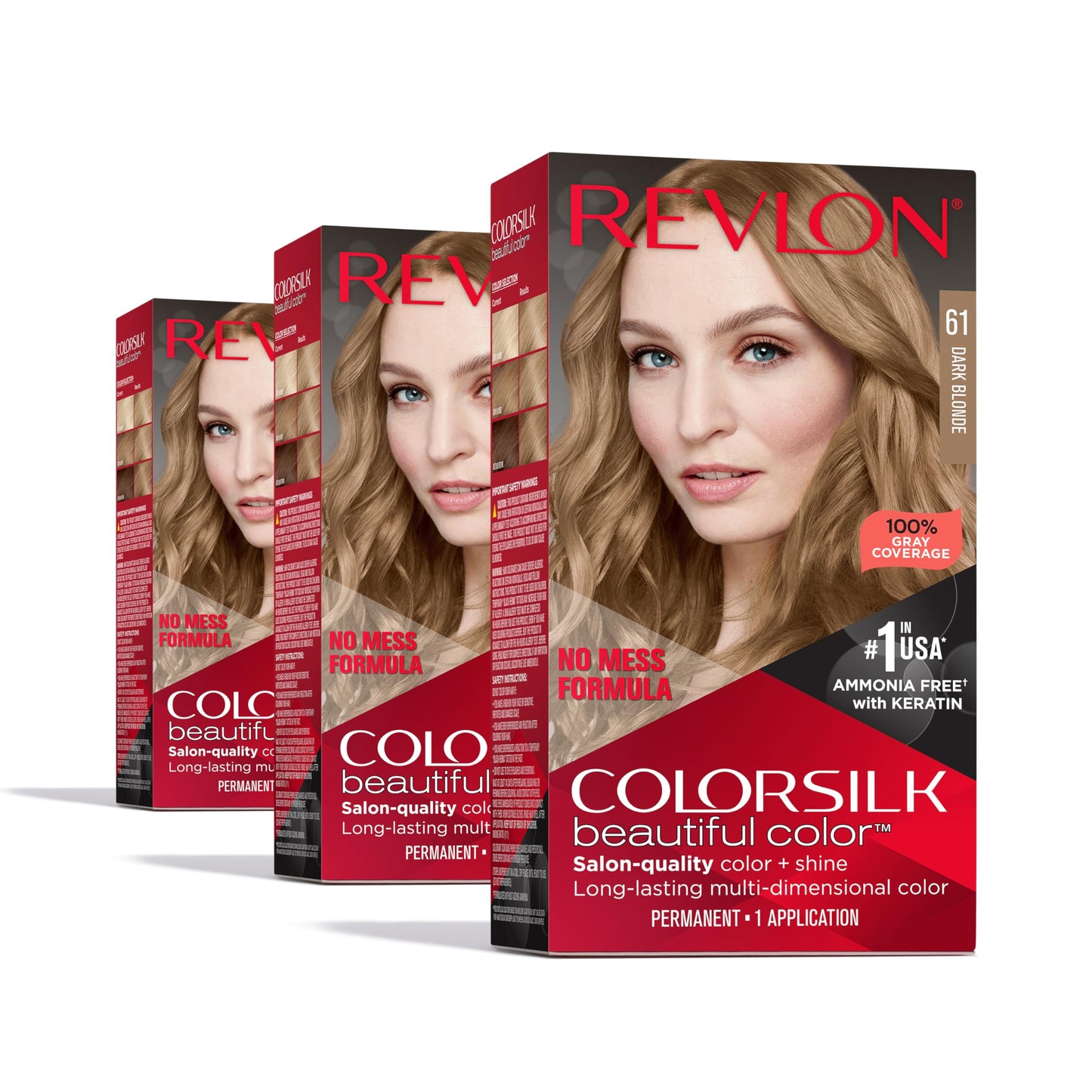 Revlon Colorsilk Beautiful Color Permanent Hair Color, (OLD VERSION) 61 Dark Blonde (Pack of 3)