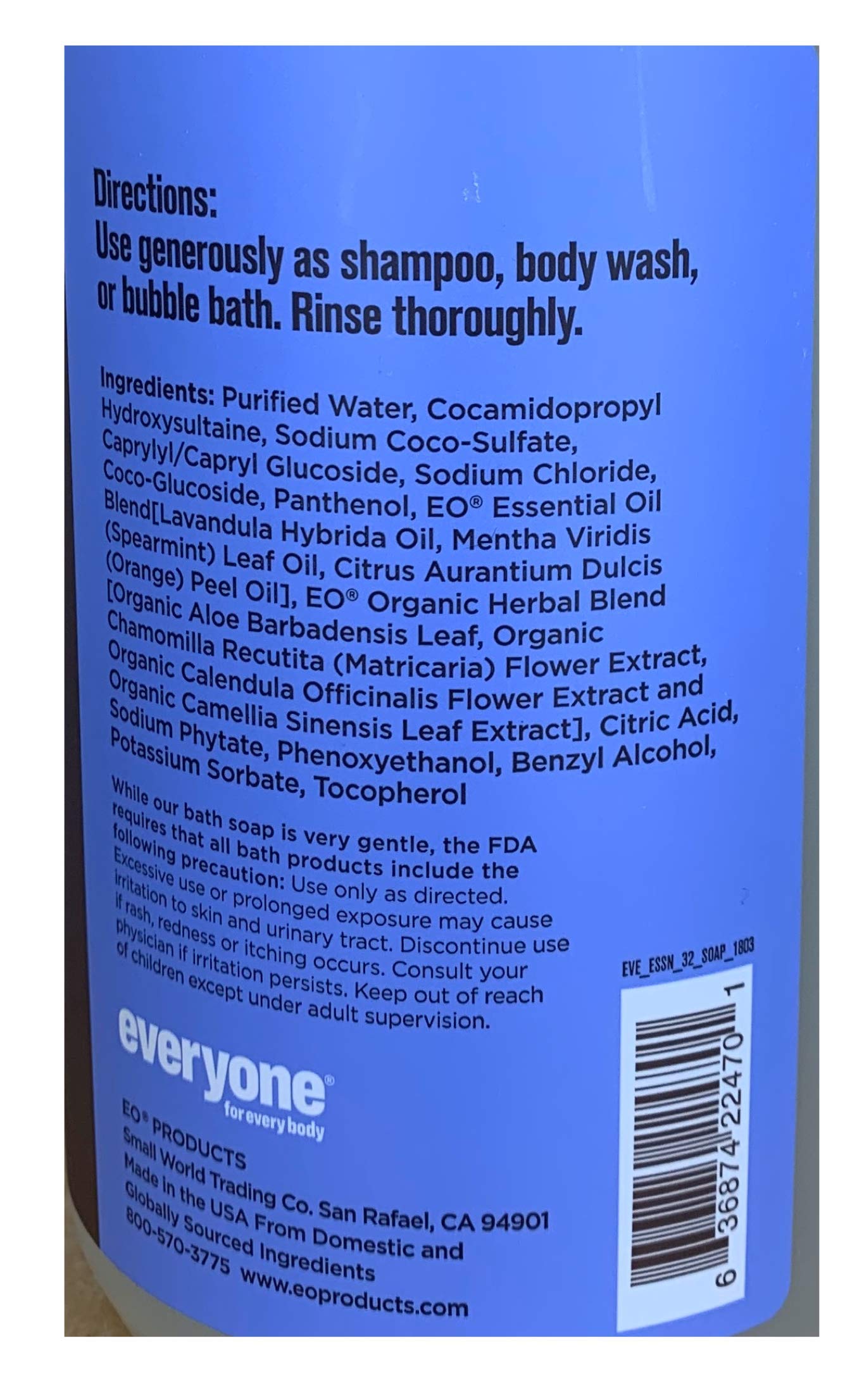 Everyone 3-in-1 Soap - Body Wash, Shampoo, Bubble Bath - Lavender + Mint - 32 Ounces - 1 Bottle