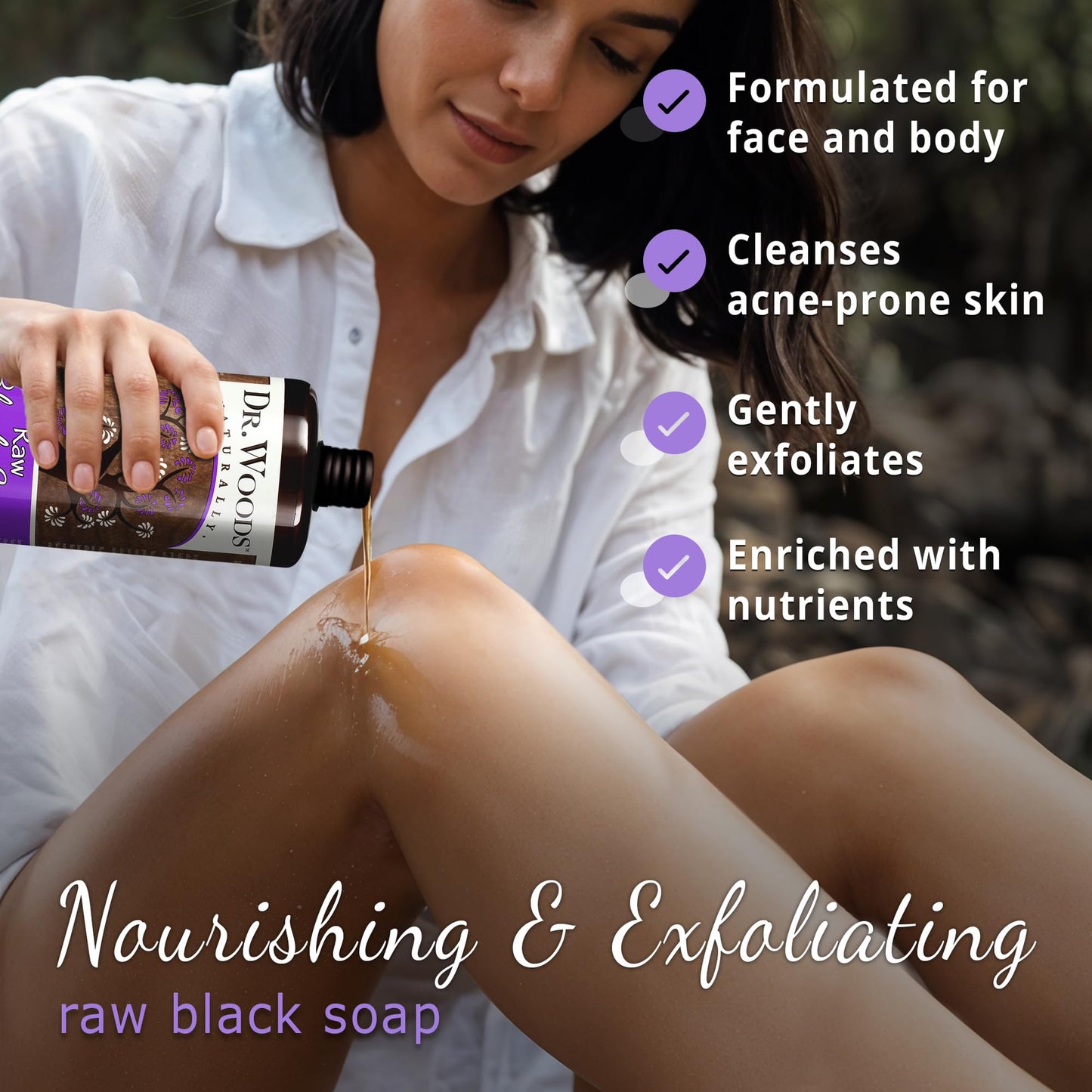 Dr. Woods Raw African Liquid Black Soap - Body Wash for Men and Women, Contains Organic Shea Butter, Gentle Exfoliant, Natural Cleanser for Face