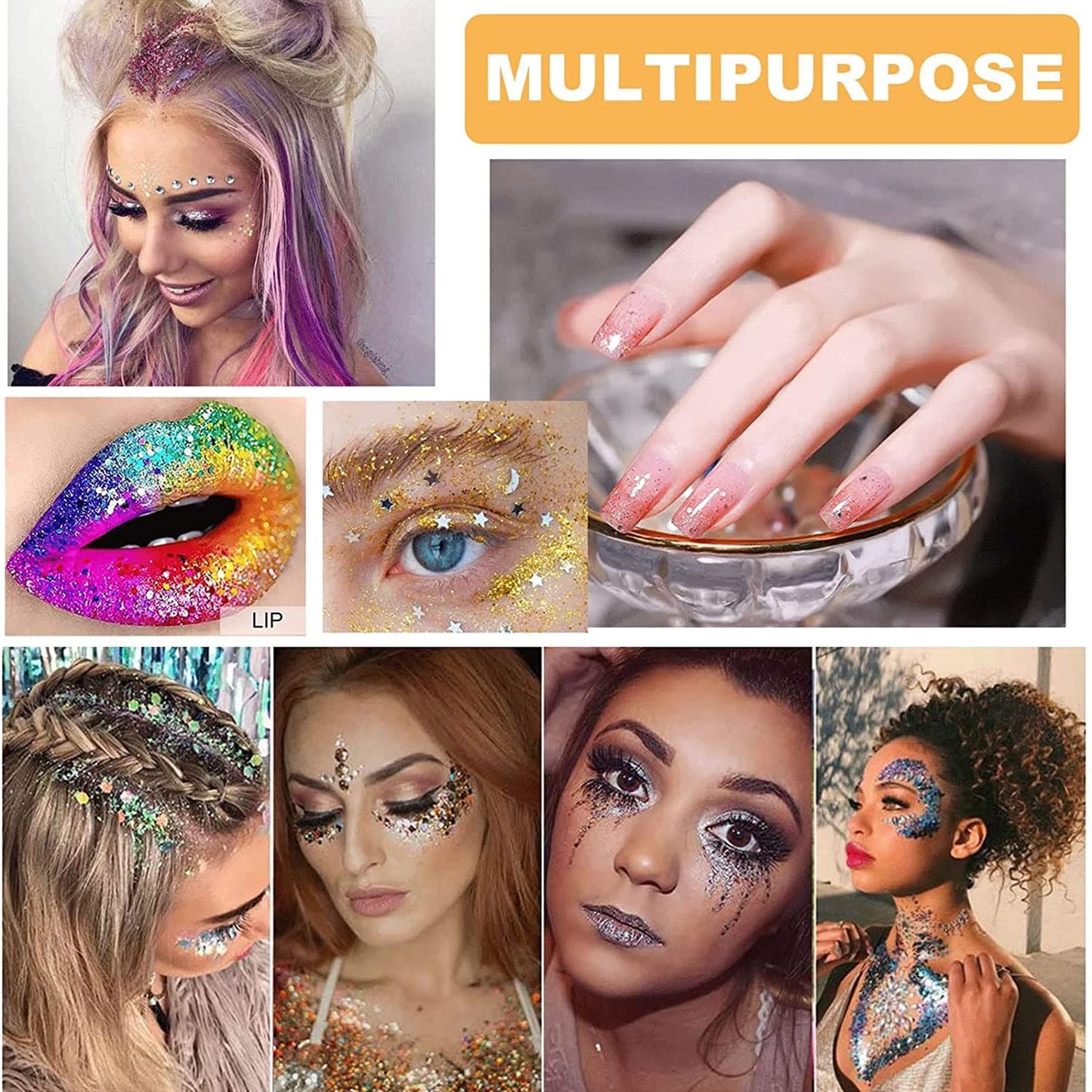 MAEPEOR Chunky Face Body Glitter Gel 19 Colors Mermaid Sequins Holographic Body Glitter Gel Long-Lasting Festival Makeup Glitter Paint for Face Body
