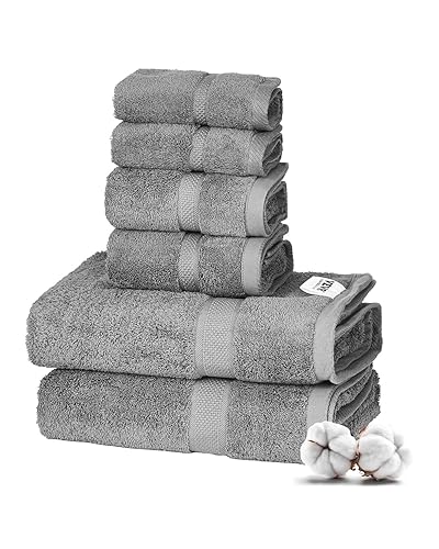 VEVOR 6-Piece Towel Set, 600 GSM 100% Cotton Towels for Bathroom, 2 Bath Towels, 2 Hand Towels and 2 Washcloths, Highly Absorbent & Quick Drying…