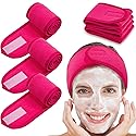 Whaline Spa Facial Headband 4 Packs Head Wrap Terry Cloth Headband Adjustable Stretch Towel for Bath, Makeup and Sport (Rose Red)
