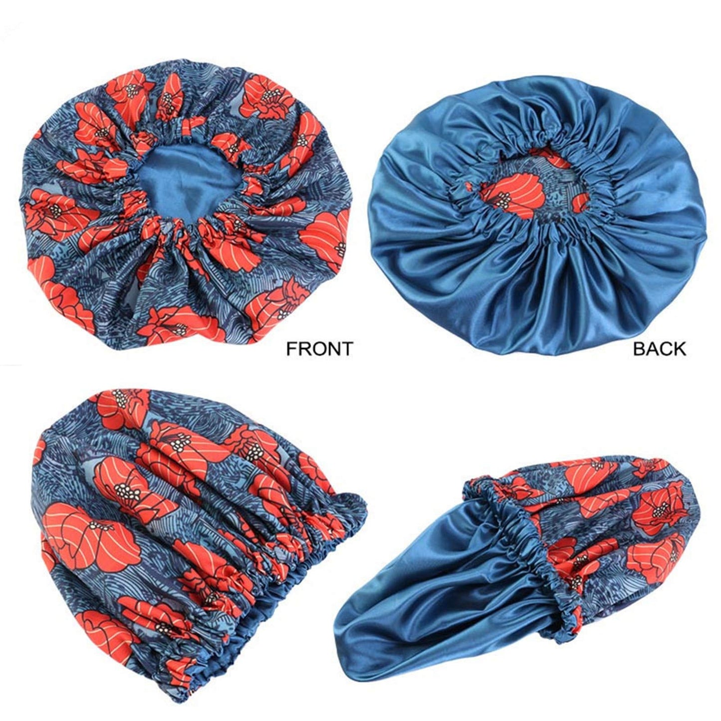 Qianmome Women Double-Layer Extra Large Print Satin Bonnet Sleep Cap African Pattern Fabric Ankara Bonnets Rose Beauty and Personal Care Qianmome