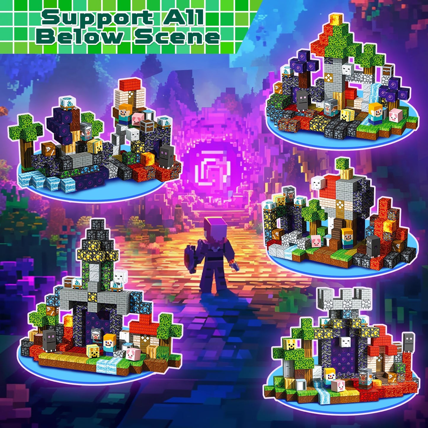 Magneverse 200pcs 0.8in Magnetic Blocks – Stacking Magnet Cubes STEM Building Toys for Kids Ages 3+, Birthday Gift (Portal Theme)