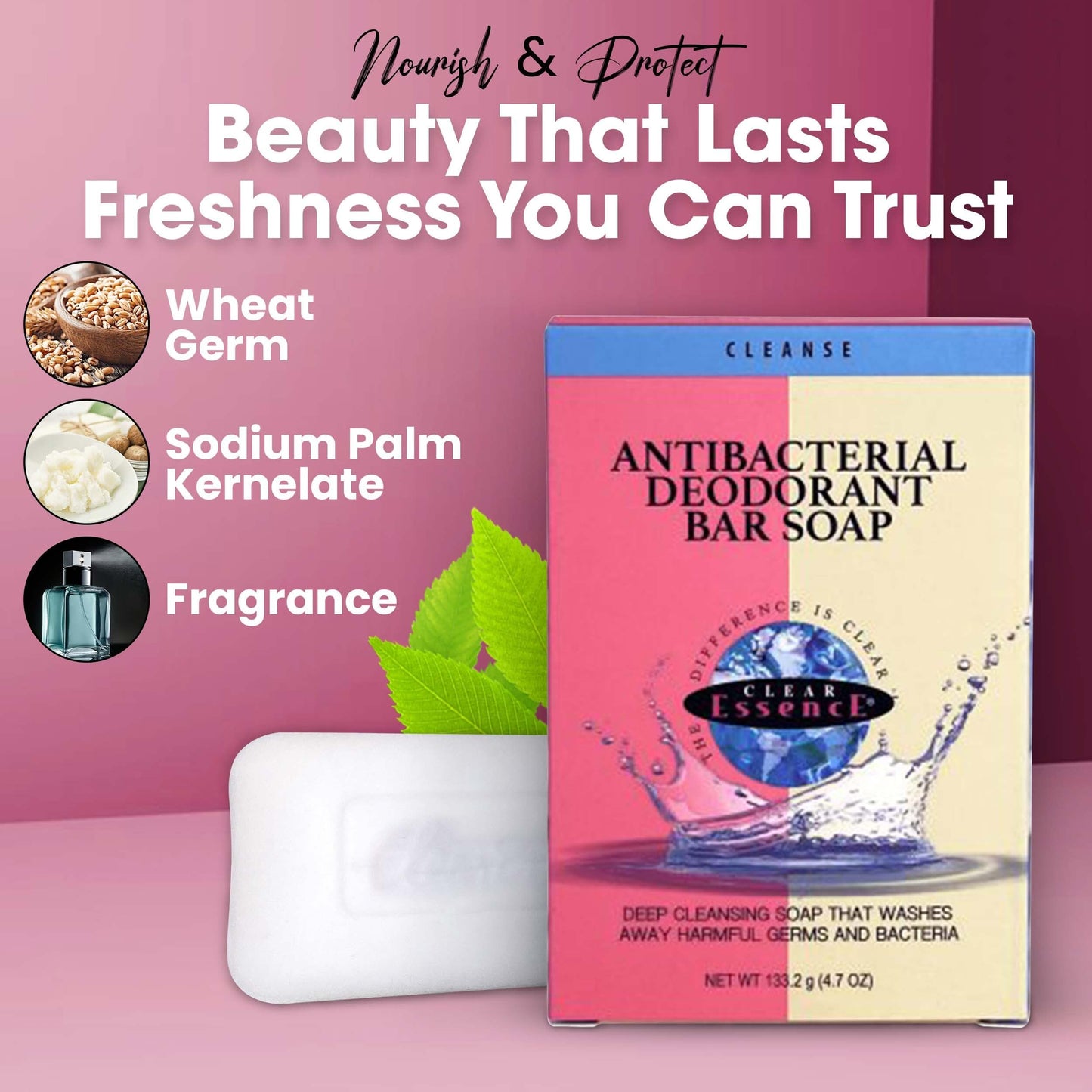 Clear Essence Platinum Antibacterial Bar Soap Unscented - Beauty Soap for Hand Body and Face - Acne Soap Bar - Washes Away Dirt and Oil - Soap for Men