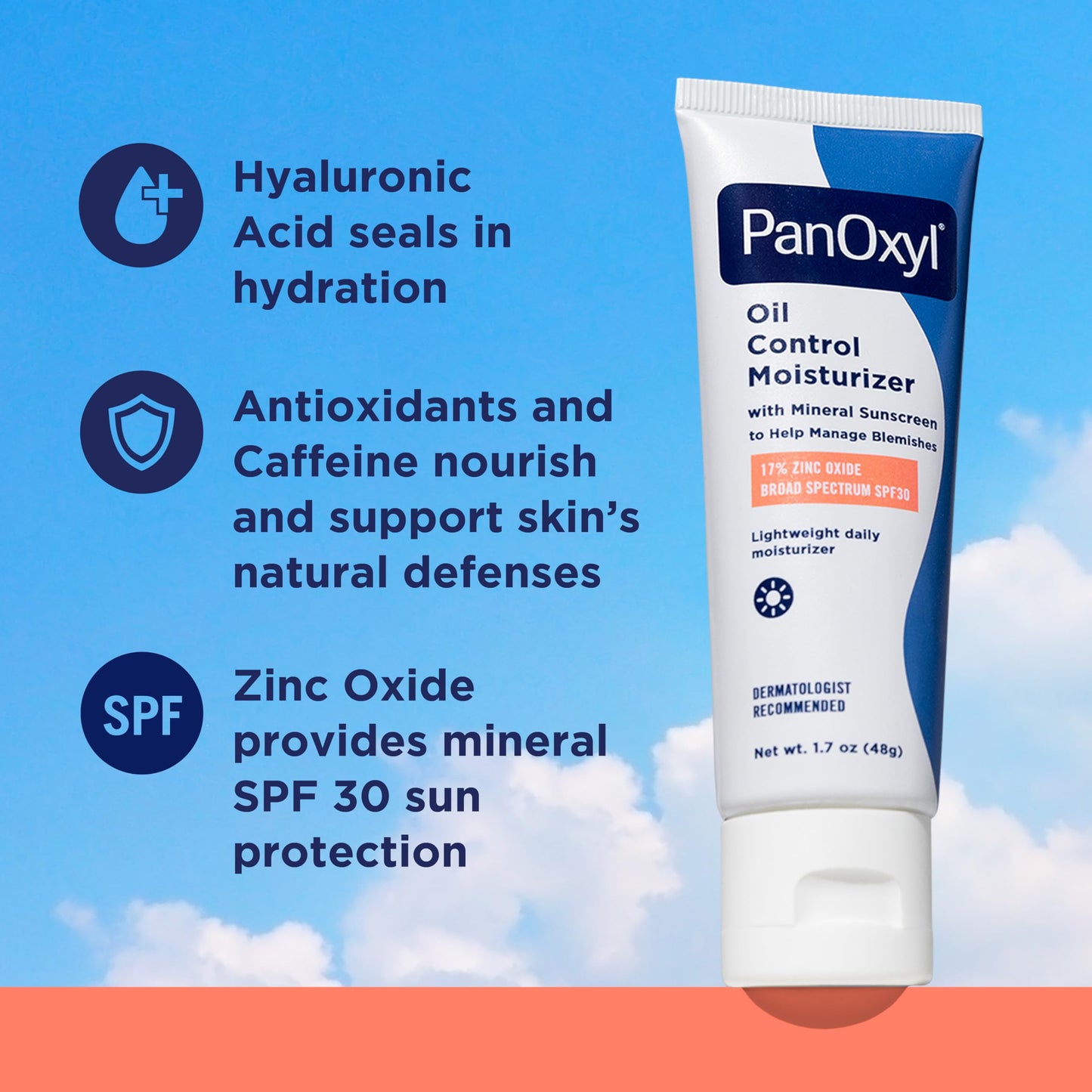 PanOxyl AM Oil Control Moisturizer, NEW Sheer Formula, Absorbs Excess Oil and Reduces Shine, with Mineral Sunscreen for Acne Prone and Oily Skin - SPF