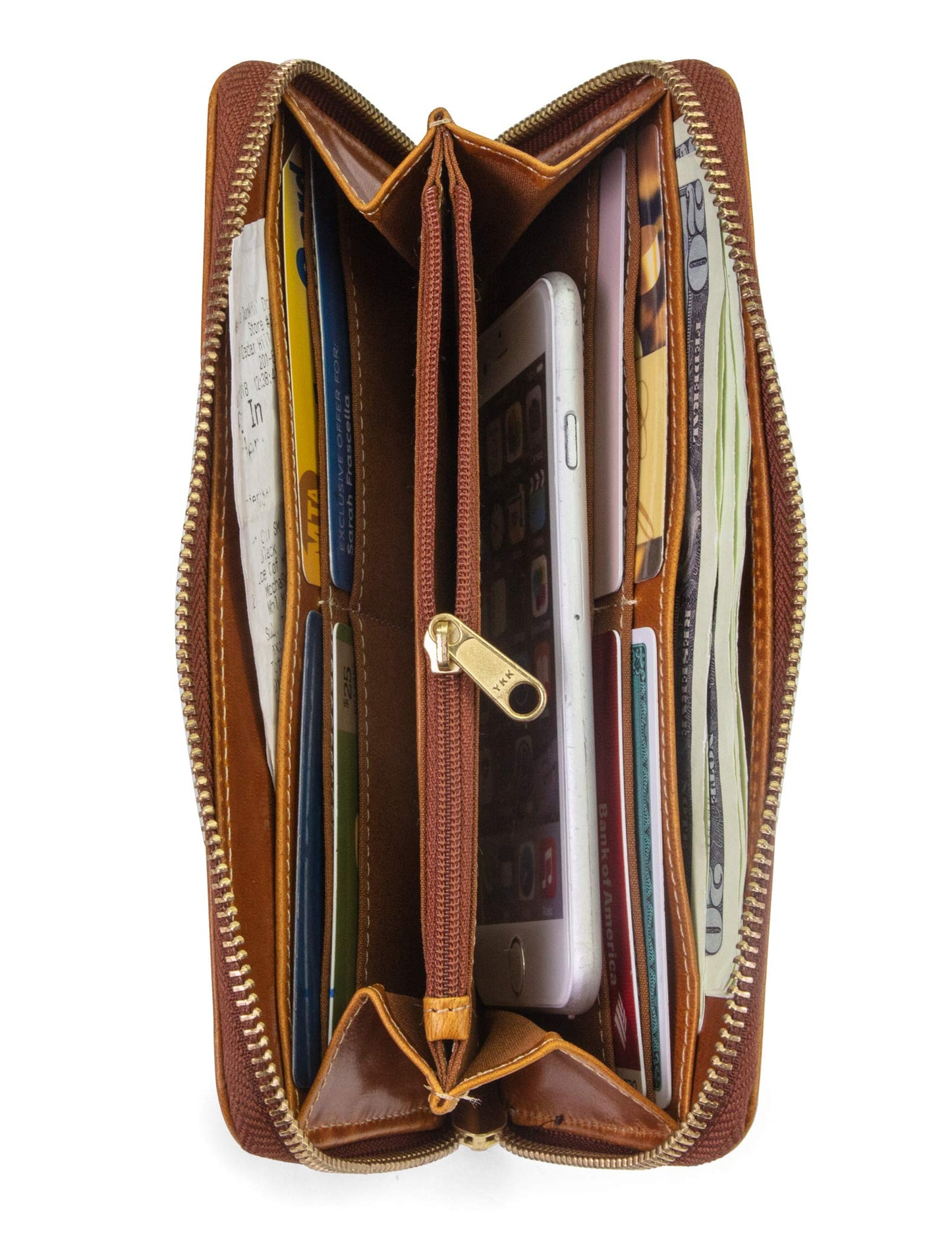 Timberland Women's Leather Rfid Zip Around Wallet Clutch With Wristlet Strap, Cognac (Buff Apache), One Size