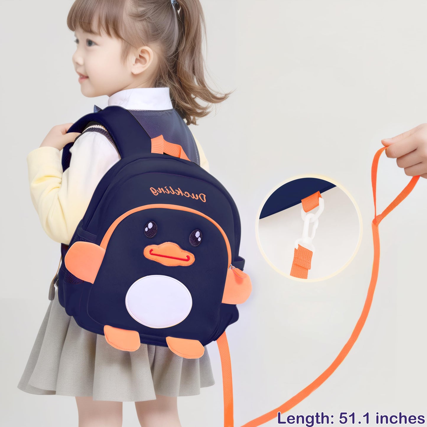 Lifelix Toddler Backpacks for Boys 2-4 Cute 3D Kids Duck Schoolbag with Baby Leash for Small Preschool Kindergarten Bookbag Cartoon Mini Travel Bags 10inch (Dark Blue)