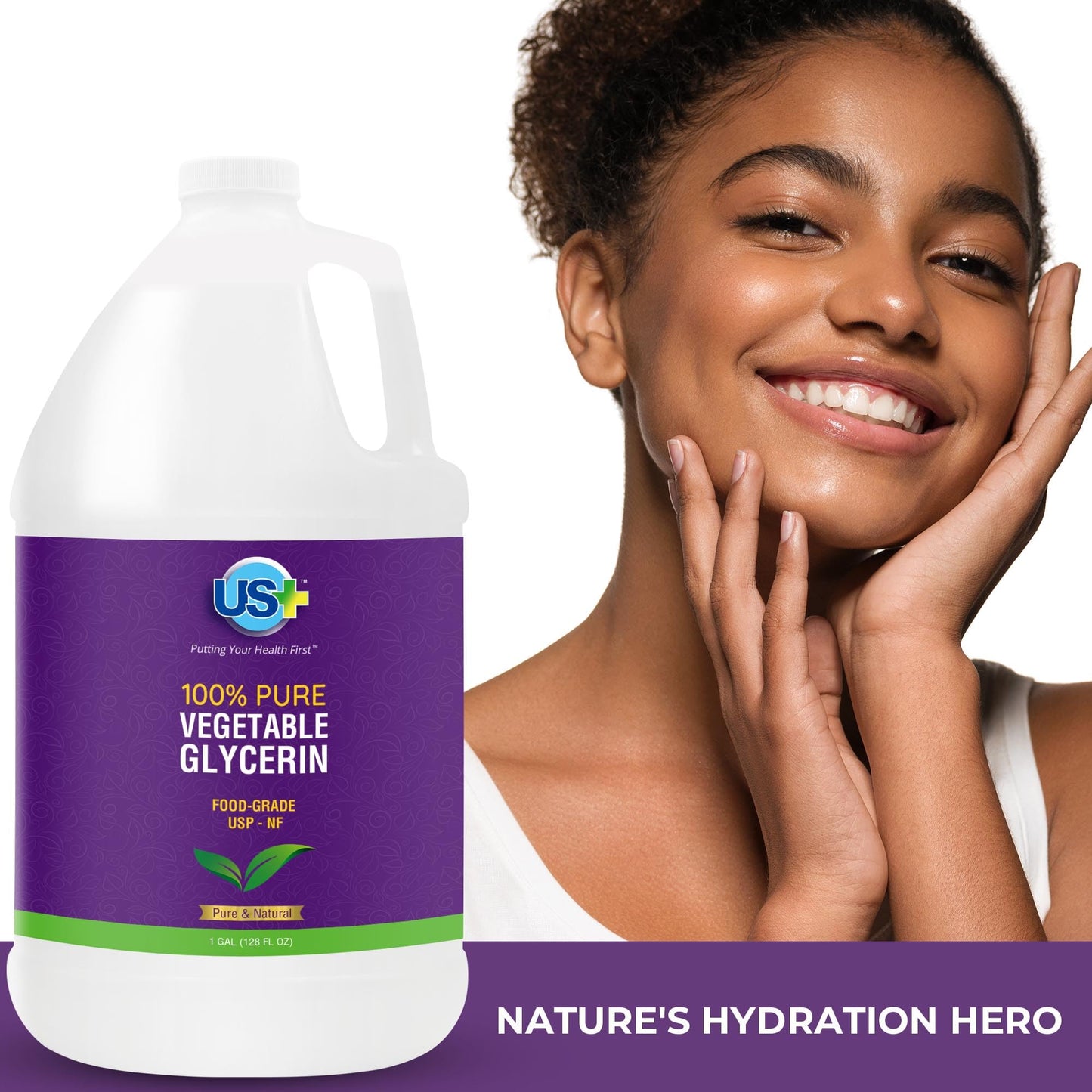 US+ 100% Pure Vegetable Glycerin - Pharmaceutical & Food Grade (USP) - Premium Quality All-Natural Moisturizer & Cleanser - For skin, hair, soaps