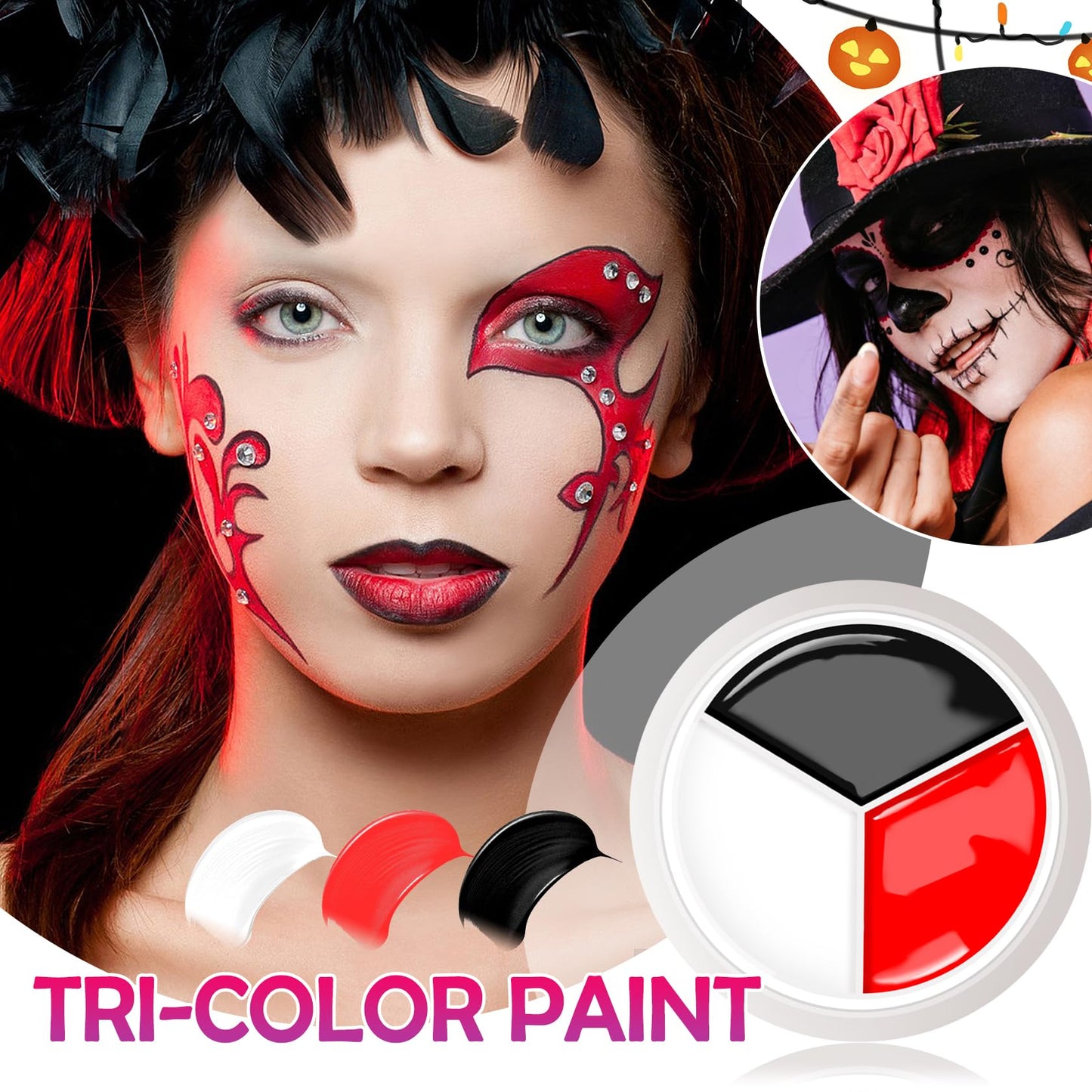 Black White Red Halloween Face Body Paint Kit,Clown Wheel Face Contour SFX Makeup Palette,Professional Waterproof Clown Face Painting Makeup Kit