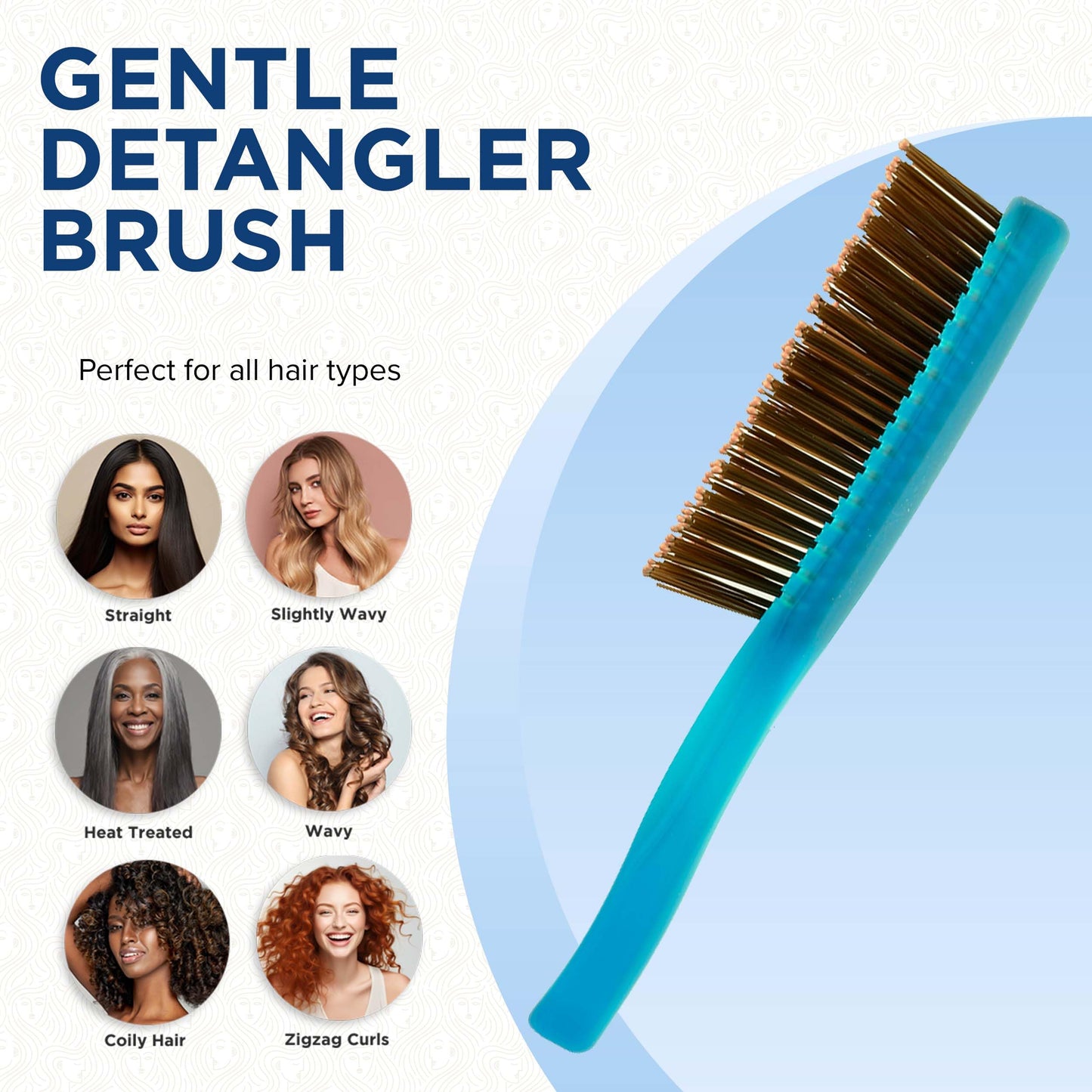 Giorgio GION2B Neon Blue 6.25 inch Gentle Touch Detangler Hair Brush for Men Women and Kids. Soft Bristles for Sensitive Scalp. Wet & Dry for all Hair