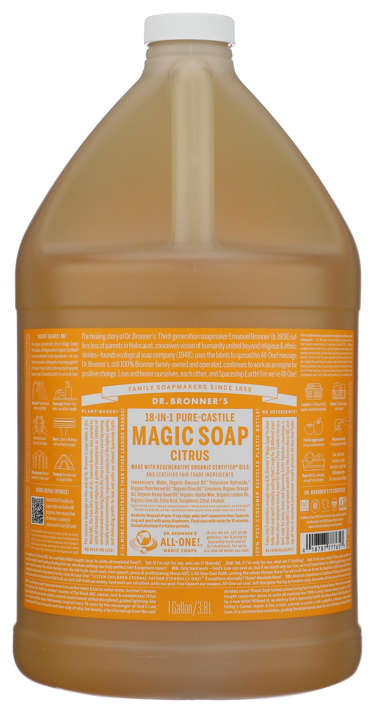 Dr. Bronner's, Soap Liquid Citrus Orange Organic, 128 Ounce Beauty & Personal Care Dr. Bronner's