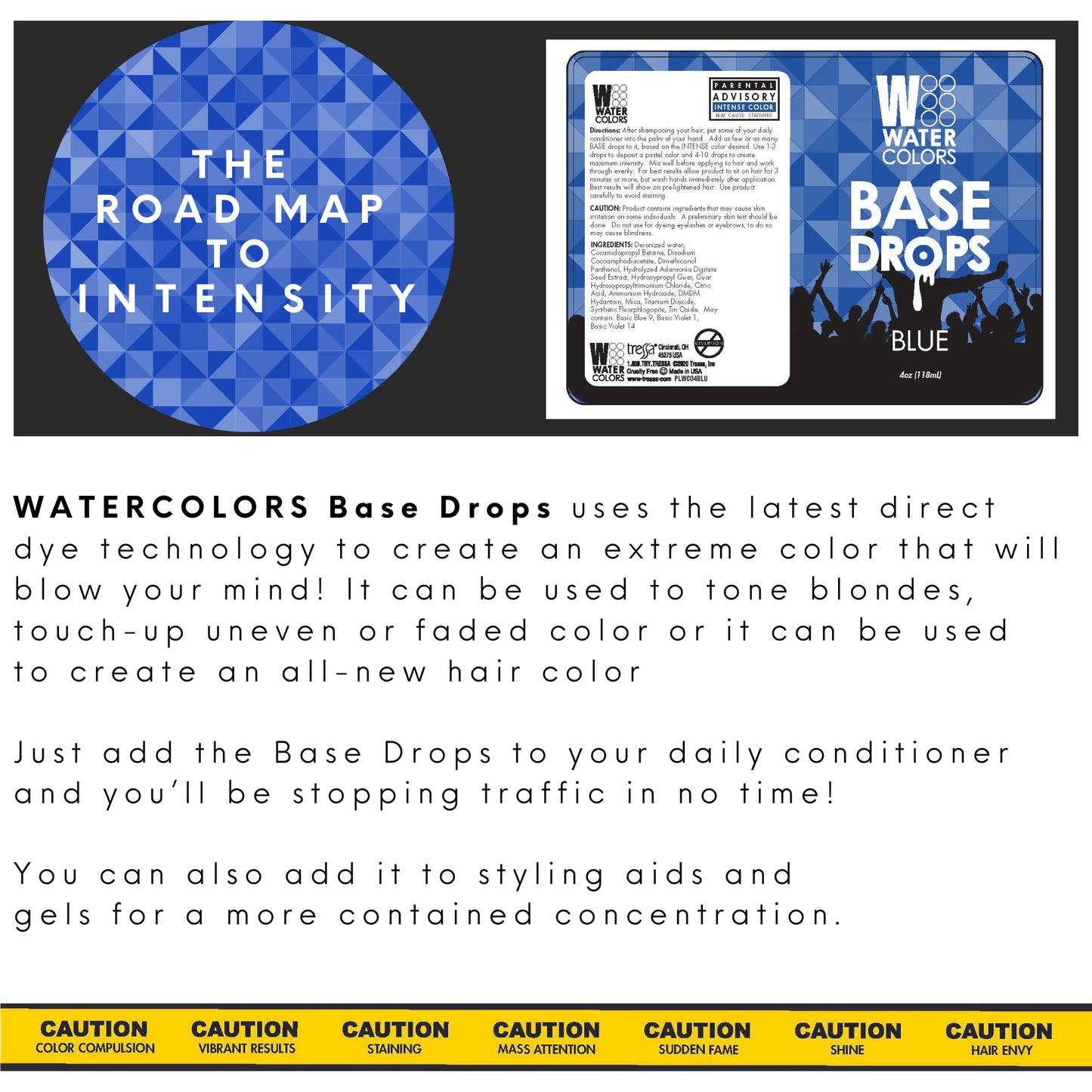 Watercolors Base Drops, Temporary Hair Dye Color Booster, Cruelty-Free, 4 oz - BLUE
